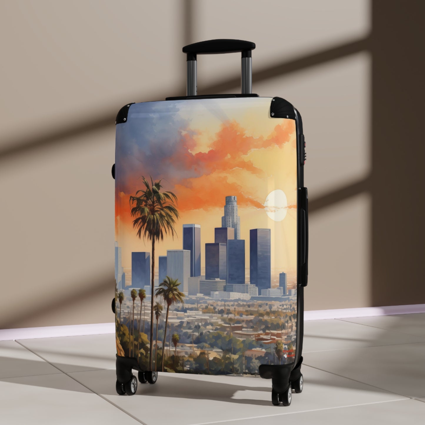 Los Angeles Suitcase | Cityscape Skyline City of Angels Bag Duffle Carry-On Watercolor Traveler California Sunset CA Garment Suit Case