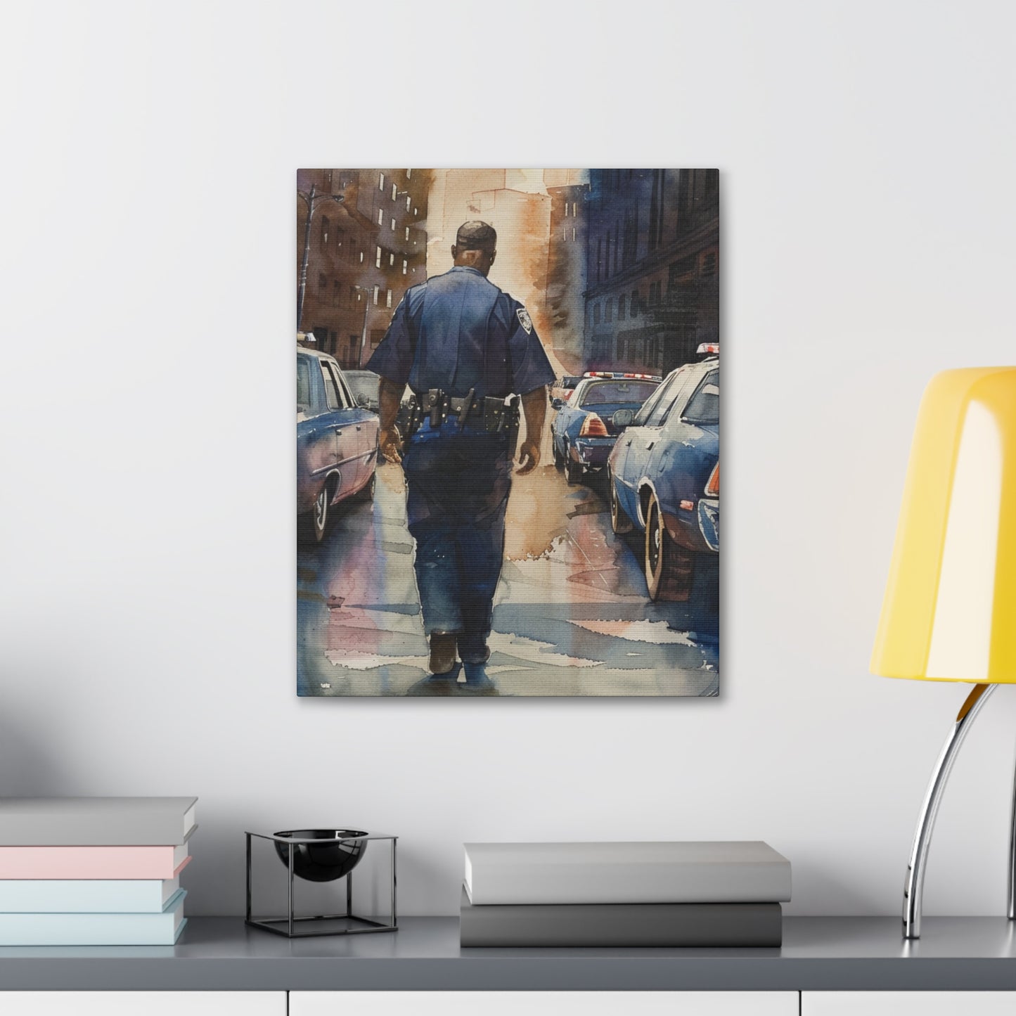 African American Police Officer #4 Canvas Gallery Wraps Watercolor Black Law Enforcement Cop America's Finest Policeman Policemen Artwork