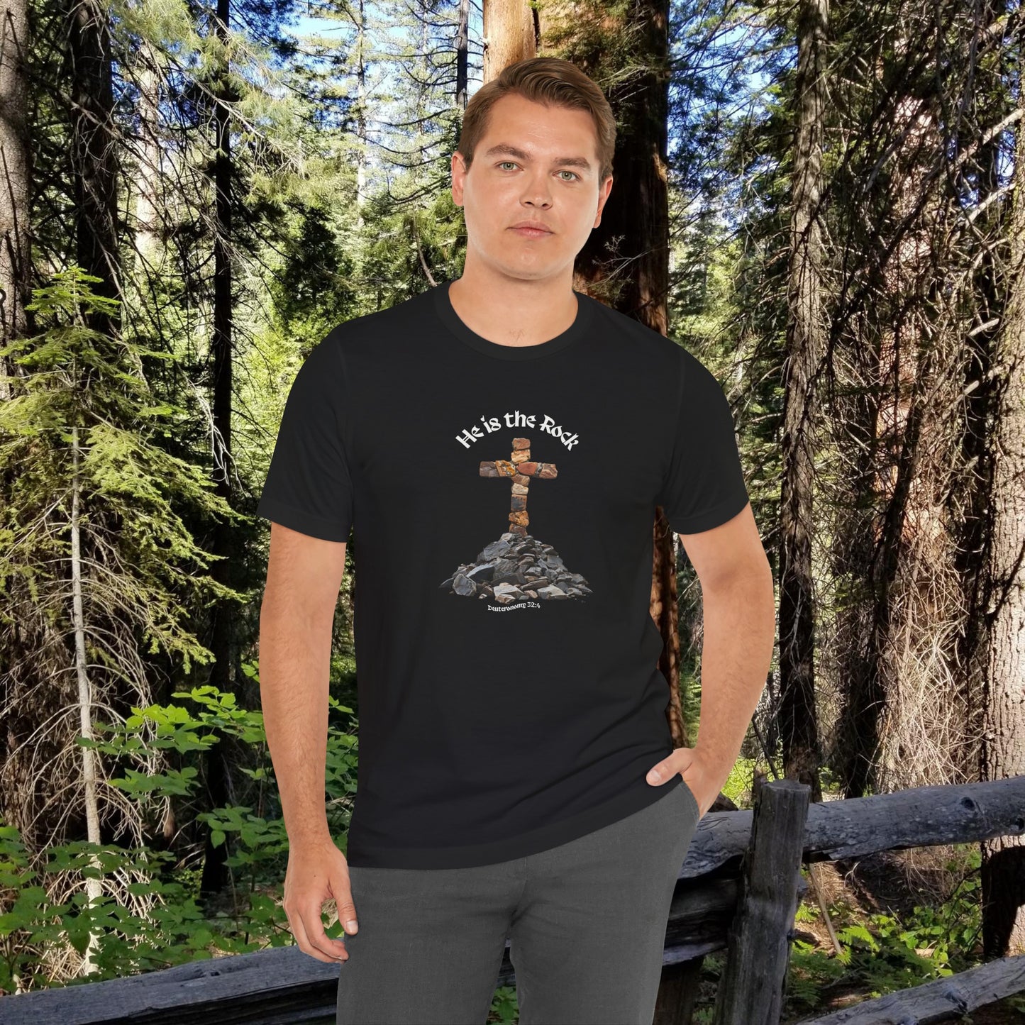 He is the Rock Cross T-Shirt, Small - XL, Solid Colors, Unisex Jersey Short Sleeve Tee