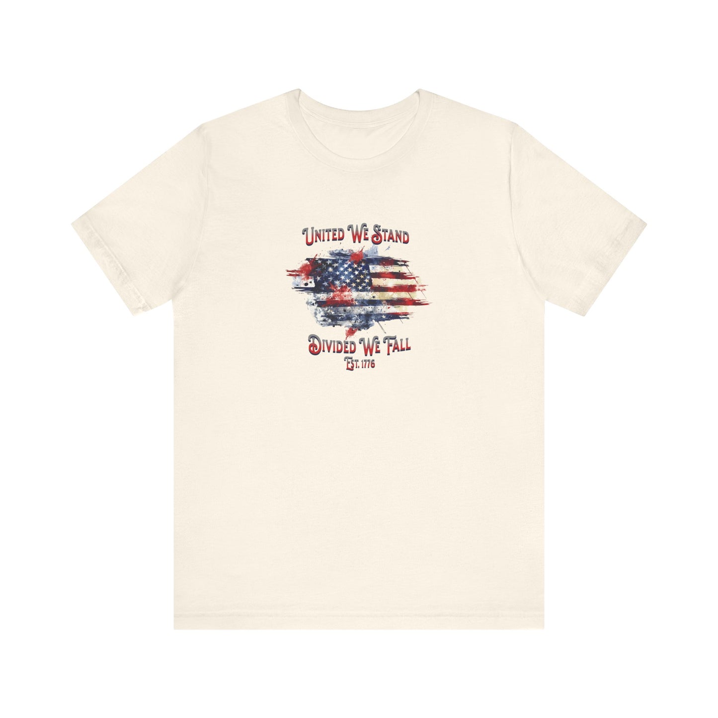 United We Stand Divided We Fall Est. 1776 American Flag Print, Bella+Canvas Unisex Jersey Short Sleeve Tee