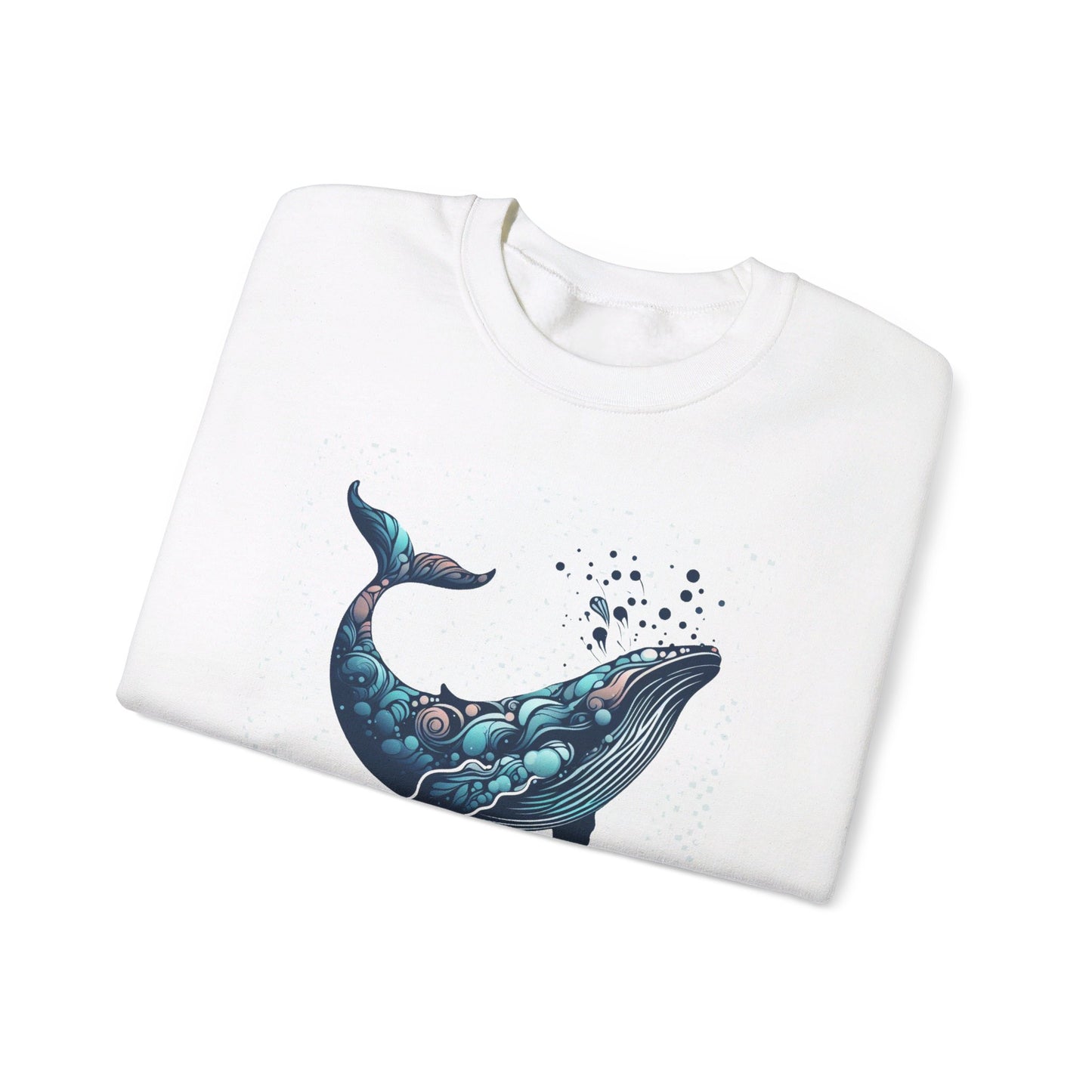 Whale Print Sweatshirt, Unisex Heavy Blend™ Crewneck Sweatshirt, Abstract Humpback Design, Poly-Cotton Comfort Fit