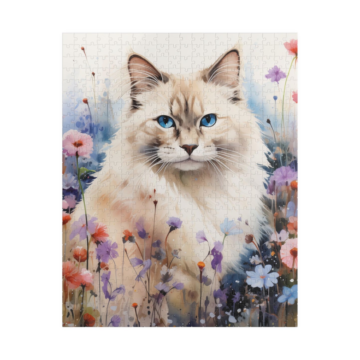 Ragdoll Cat in Wildflowers Jigsaw Puzzle (110, 252, 520, 1014-piece)Feline Pussycat Kitten Family Pet Jig Saw Animals Girls Women Lady