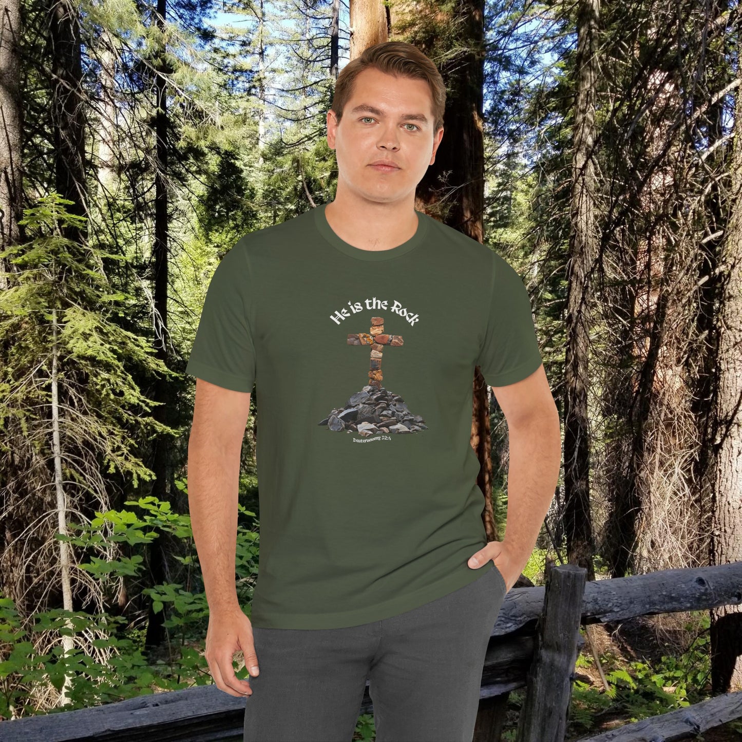 He is the Rock Cross T-Shirt, Small - XL, Solid Colors, Unisex Jersey Short Sleeve Tee