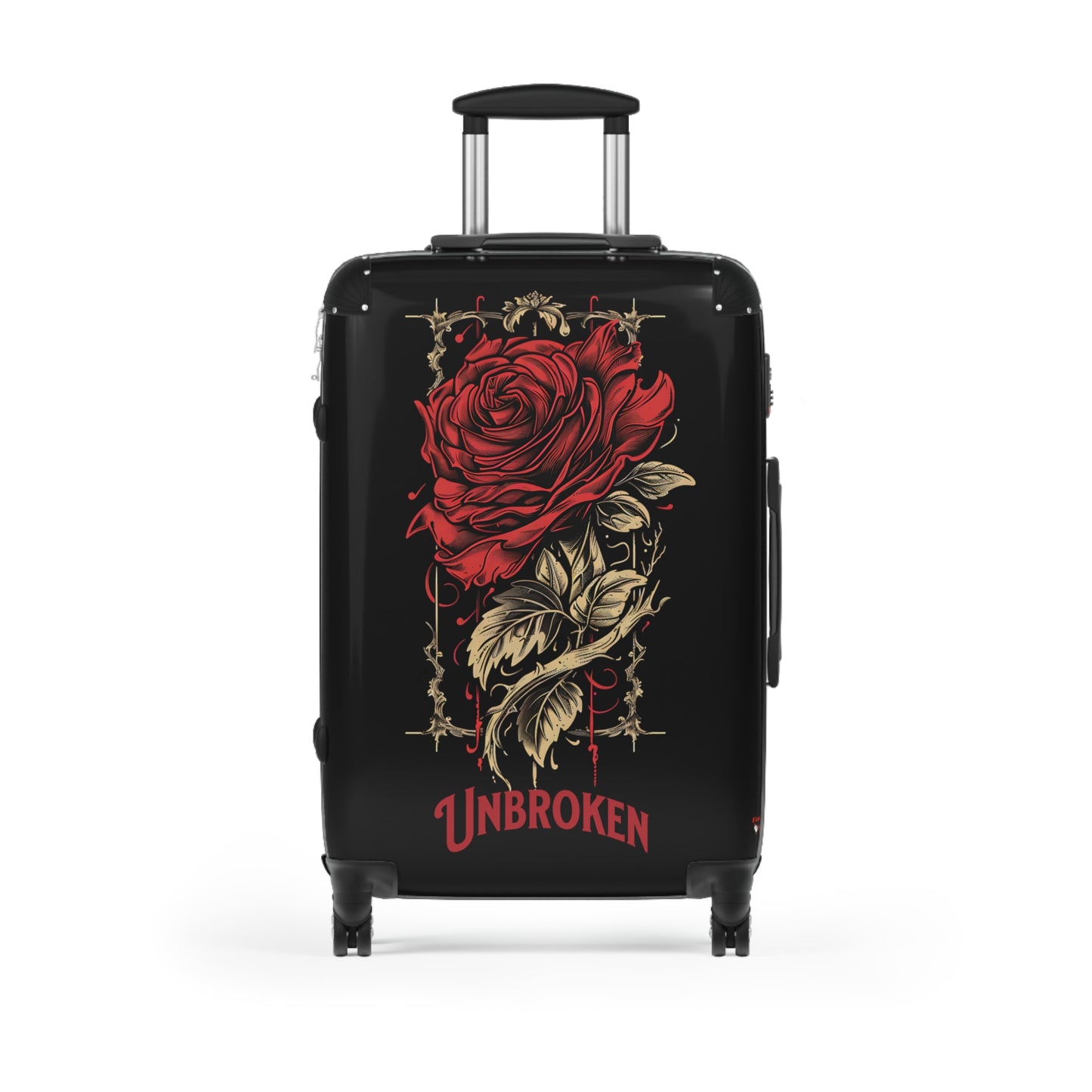 Unbroken Rose Design Hard-Shell Suitcases, Telescopic Handle, 360° Wheels, Locks, Carry-On, Medium, Large