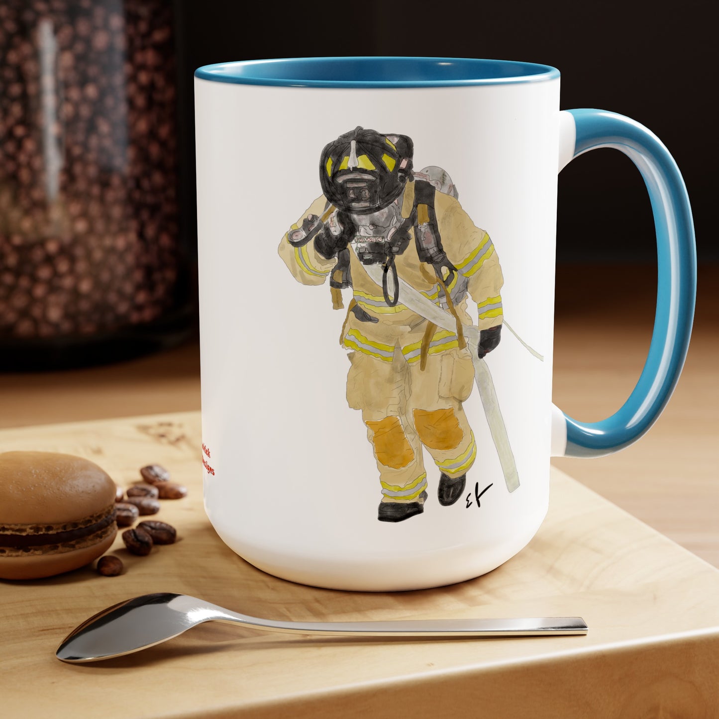 Firefighter "Hose Dragger Life" Two-Tone Coffee Mugs, 15oz Firefighters Gifts Unique Coffee Gift Mug Cup