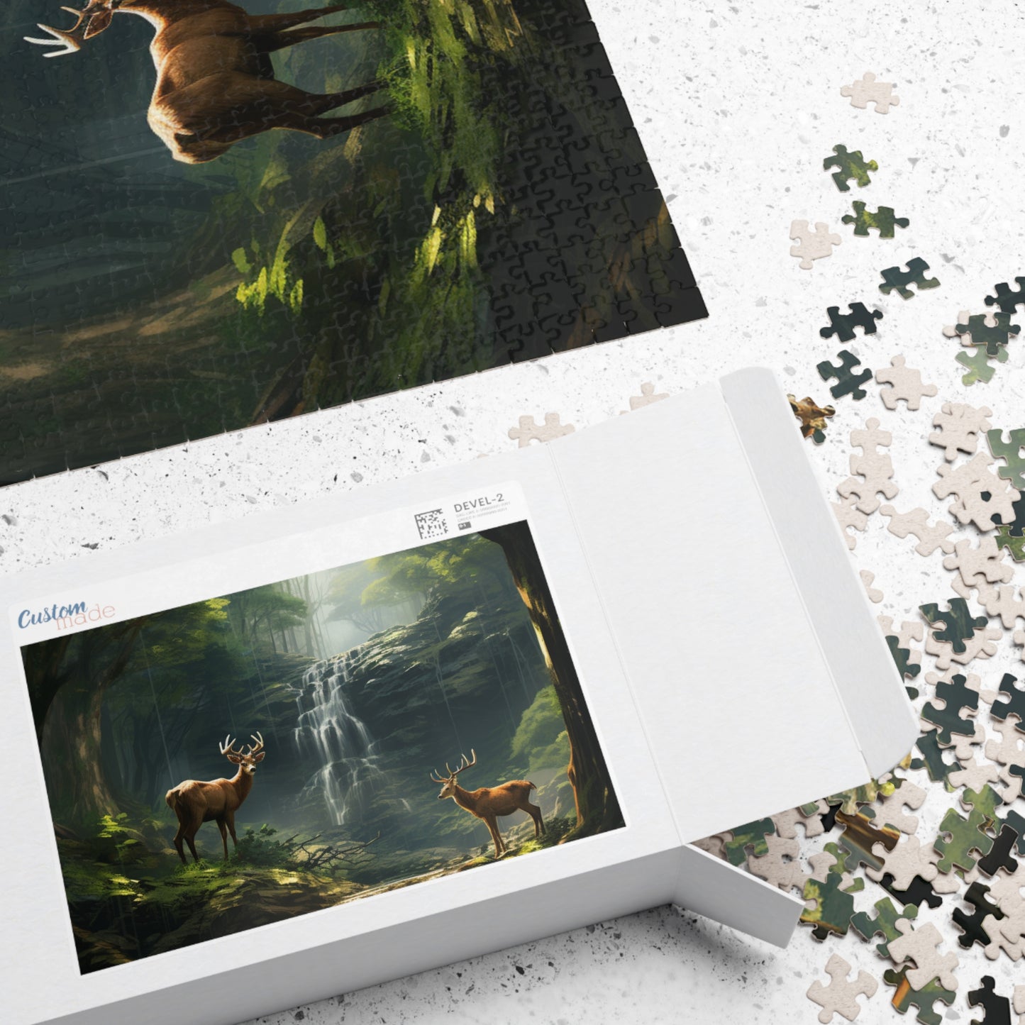 Deer in the Woods Puzzle (500, 1014-piece) | Animal Life Nature Trees Waterfall Light God's Creatures Stag Doe Buck Flora Fauna