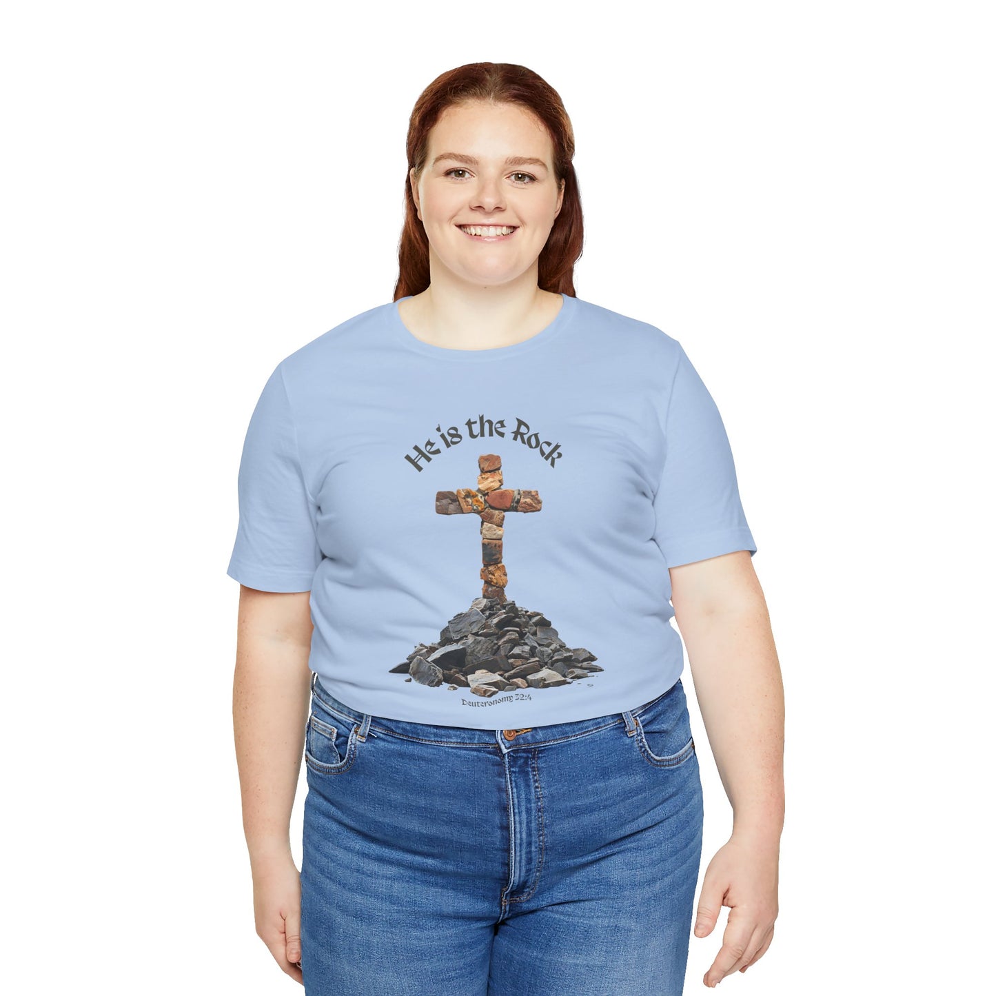 He is the Rock Cross T-Shirt, Small - XL, White or Solid Colors, Unisex Jersey Short Sleeve