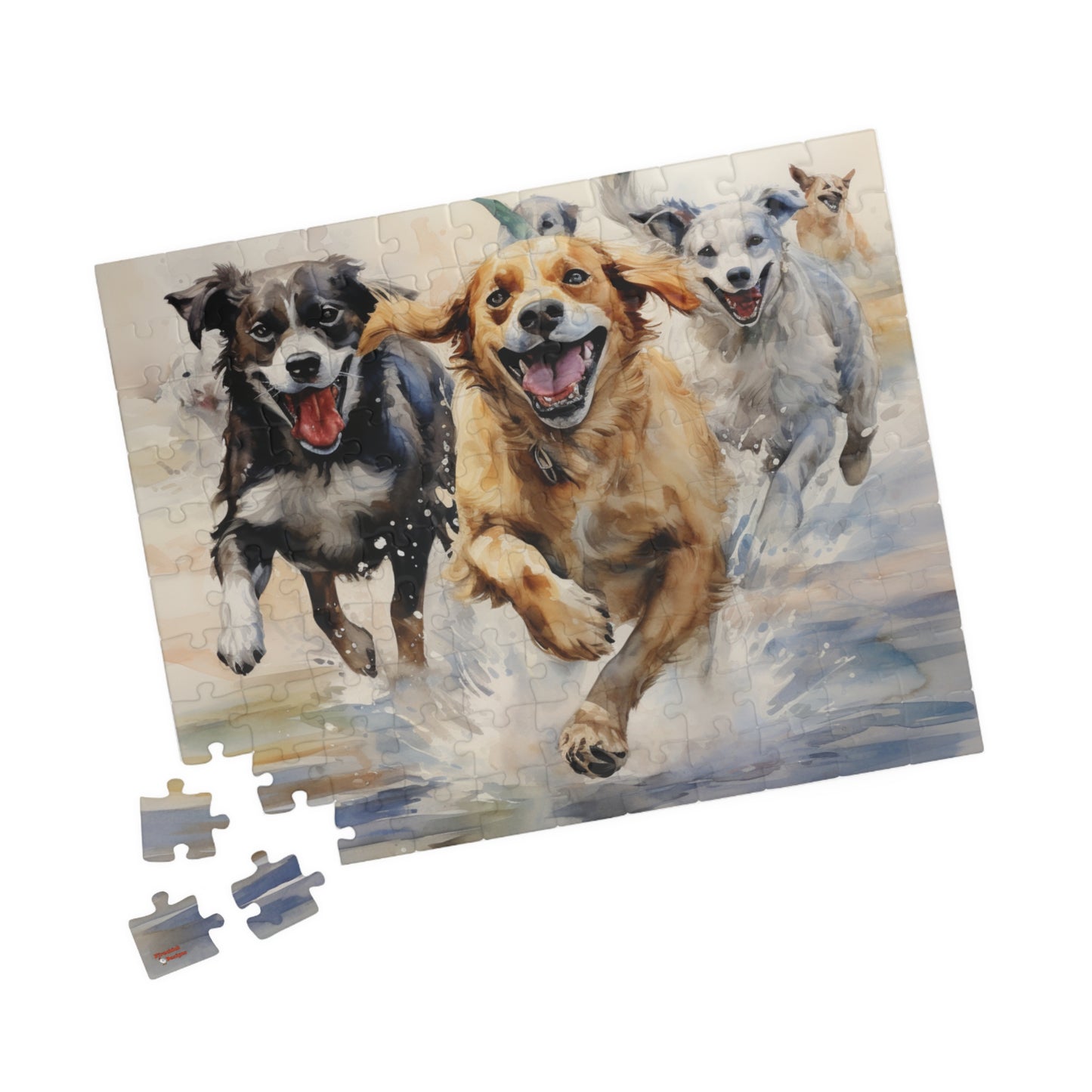 Mutts at Play Puzzle (110, 252, 500, 1014-piece) | Dogs Family Friends K9 Canine Pals Dog Buddies Pets Fur Babies Water Color Art Jig Saw