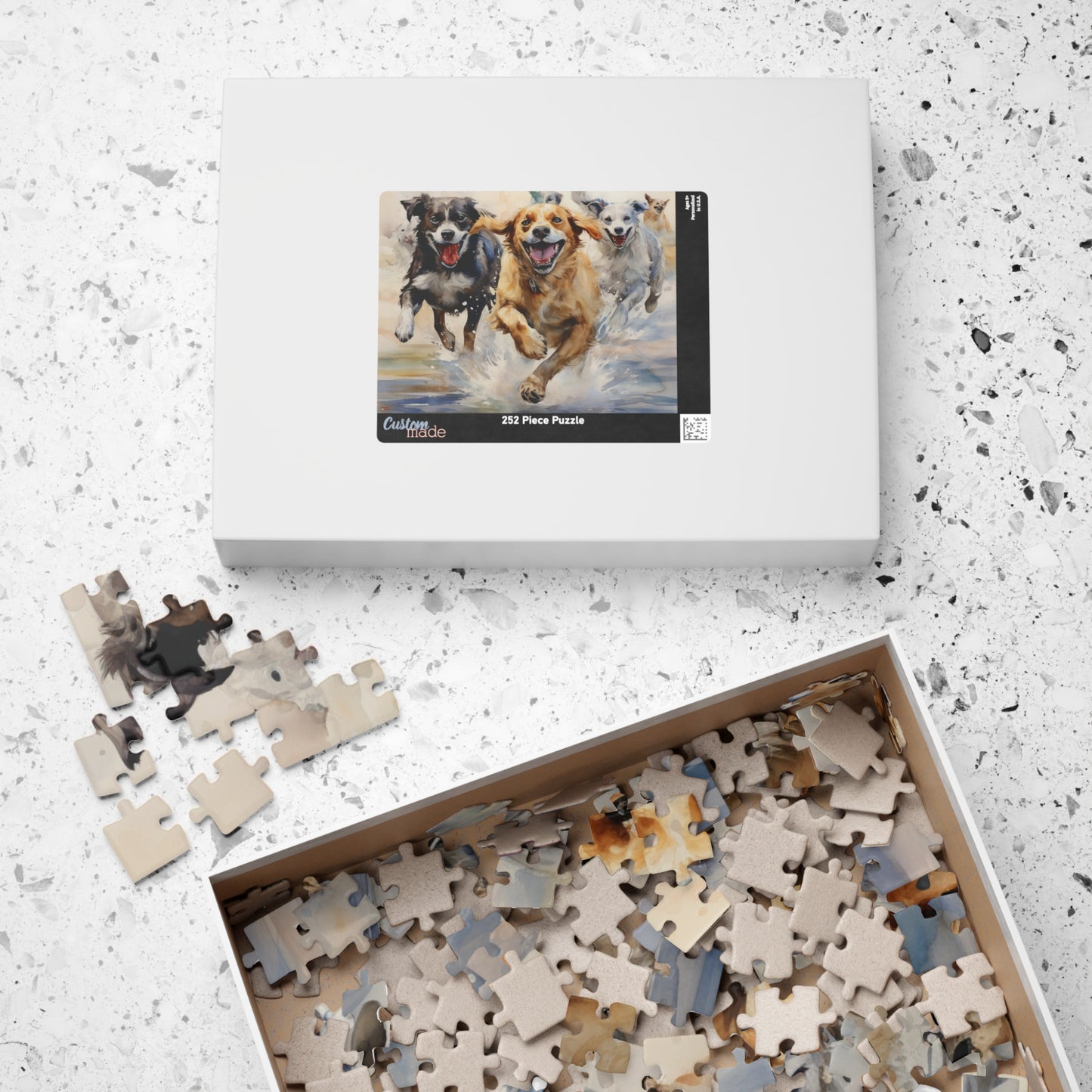 Mutts at Play Puzzle (110, 252, 500, 1014-piece) | Dogs Family Friends K9 Canine Pals Dog Buddies Pets Fur Babies Water Color Art Jig Saw