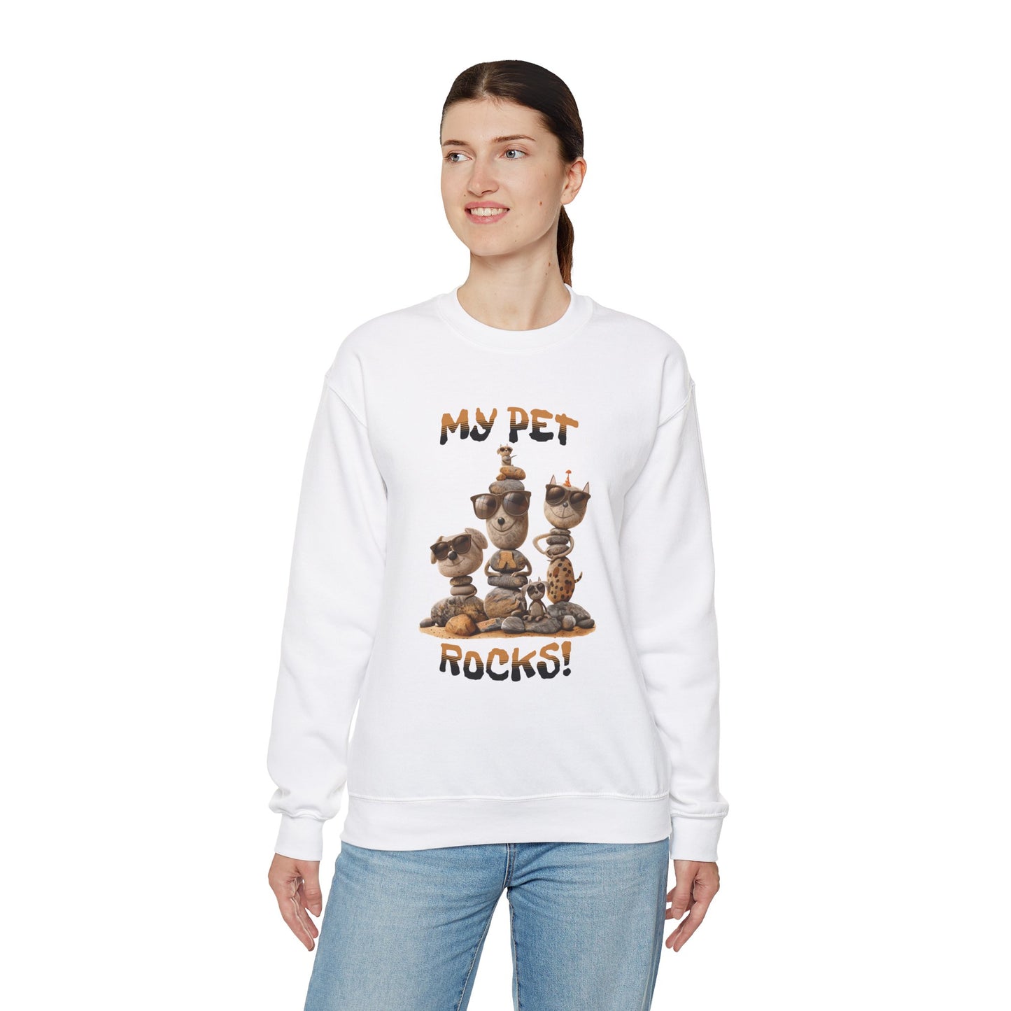 My Pet Rocks Unisex Heavy Blend™ Crewneck Sweatshirt Fun Animals Lover Dogs Cats Silly Cute Animal Print Fur Babies