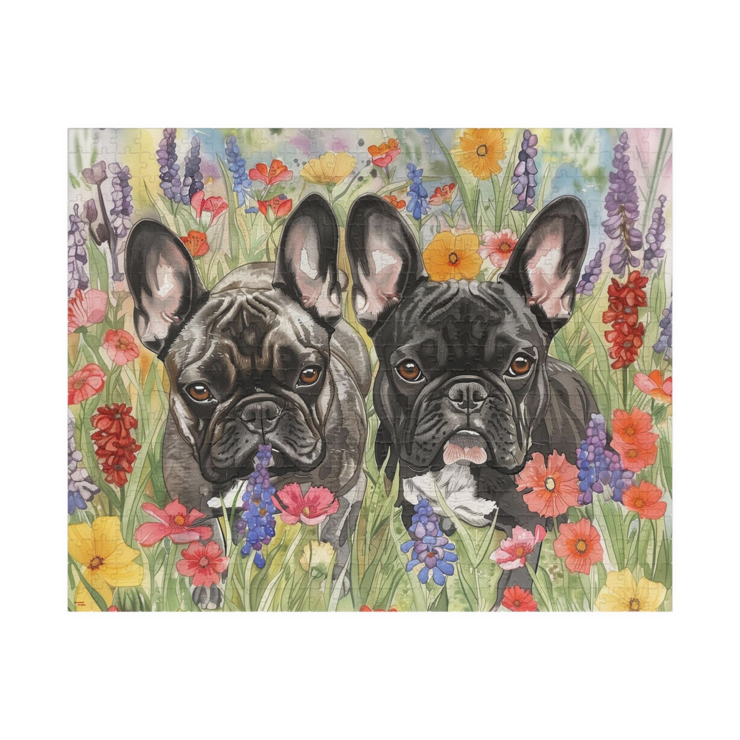 French Bulldogs Puzzle #4(110, 252, 520, 1014-piece) Wildflowers Watercolor Jig Saw Family Pet K9 Canine Friend Buddy Tabletop Game 1000 500