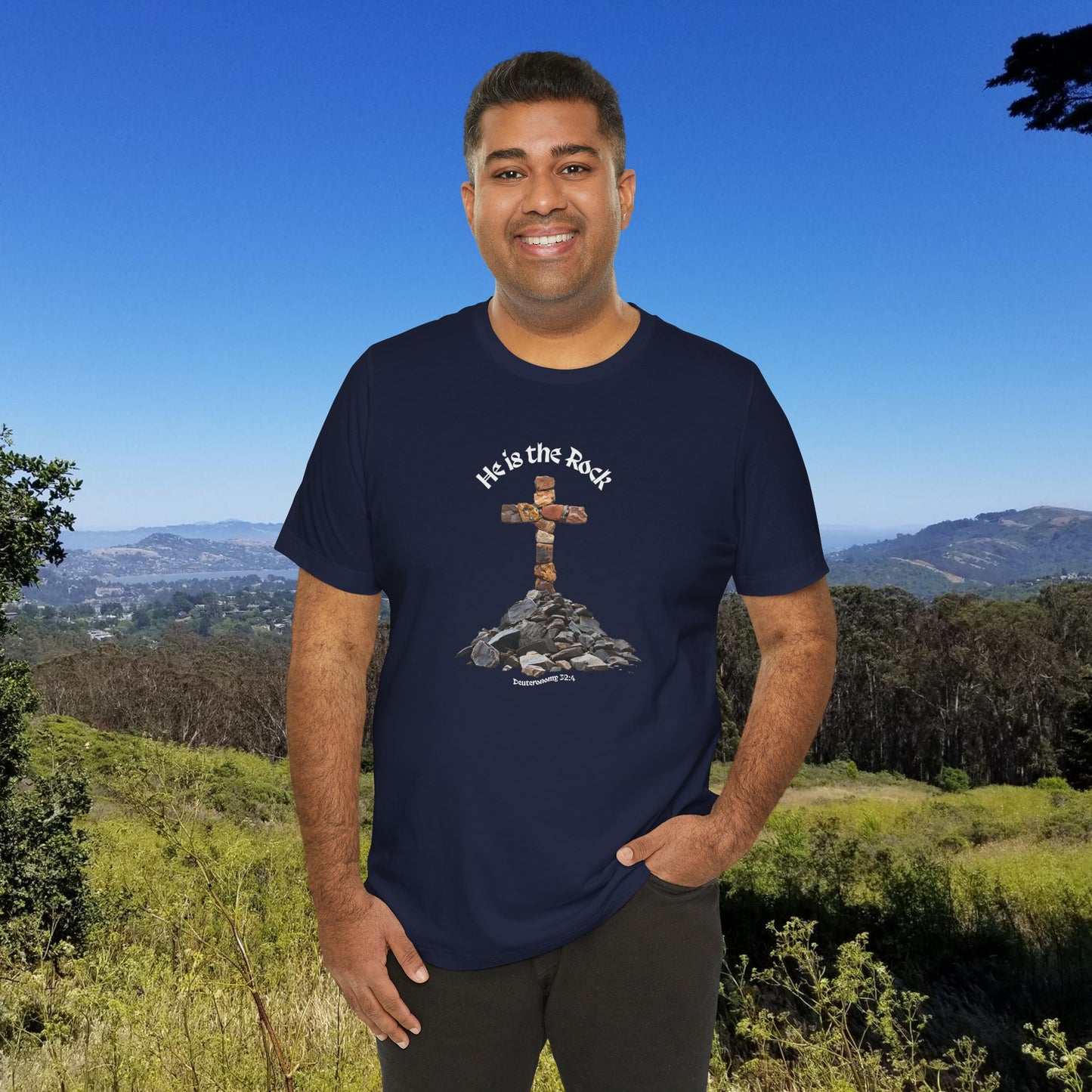 He is the Rock Cross T-Shirt, Small - XL, Solid Colors, Unisex Jersey Short Sleeve Tee