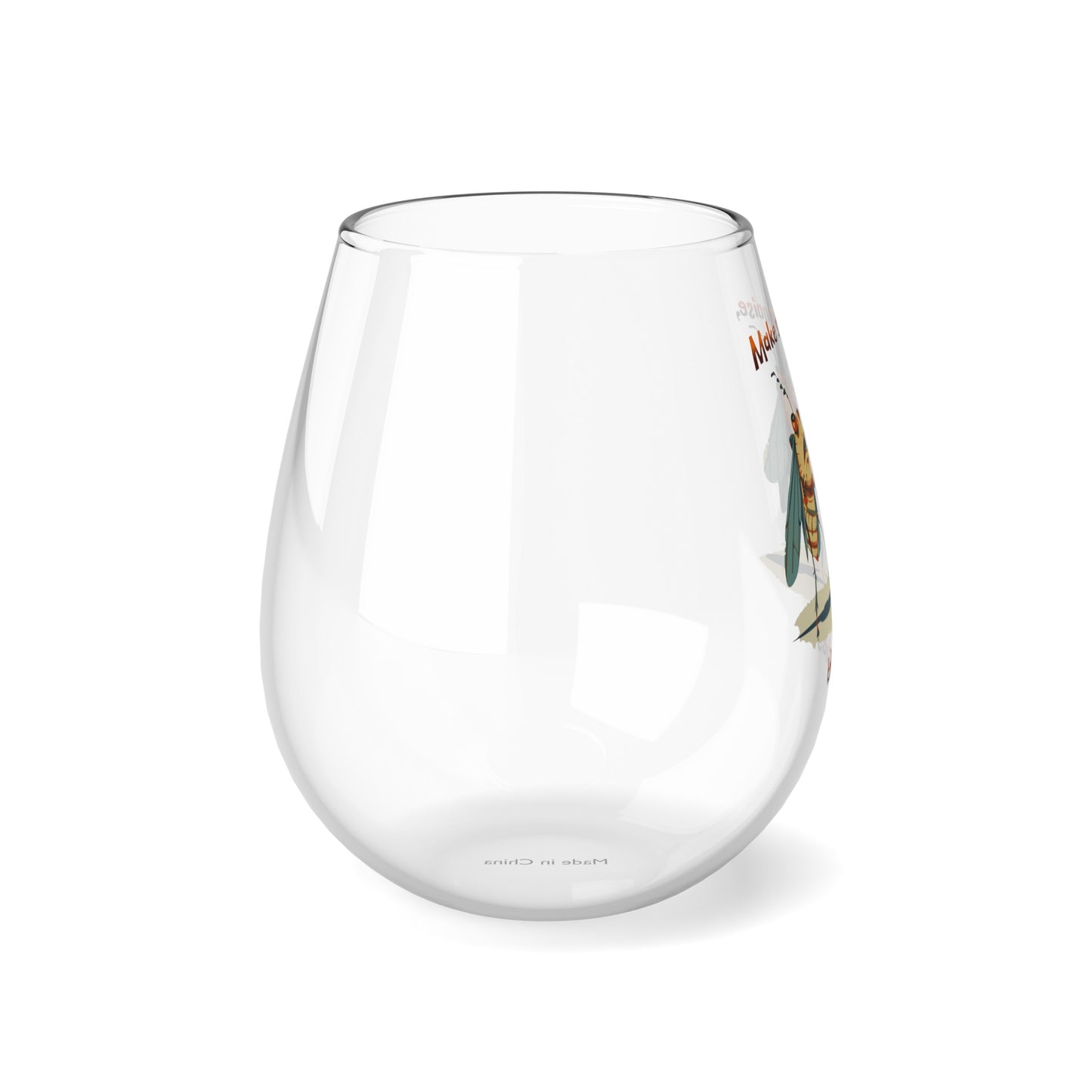 Stemless Wine Glasses, 11.75 oz, Retro Cicada Design, 'Make Some Noise, Bitches!' Print, Glass, Funny