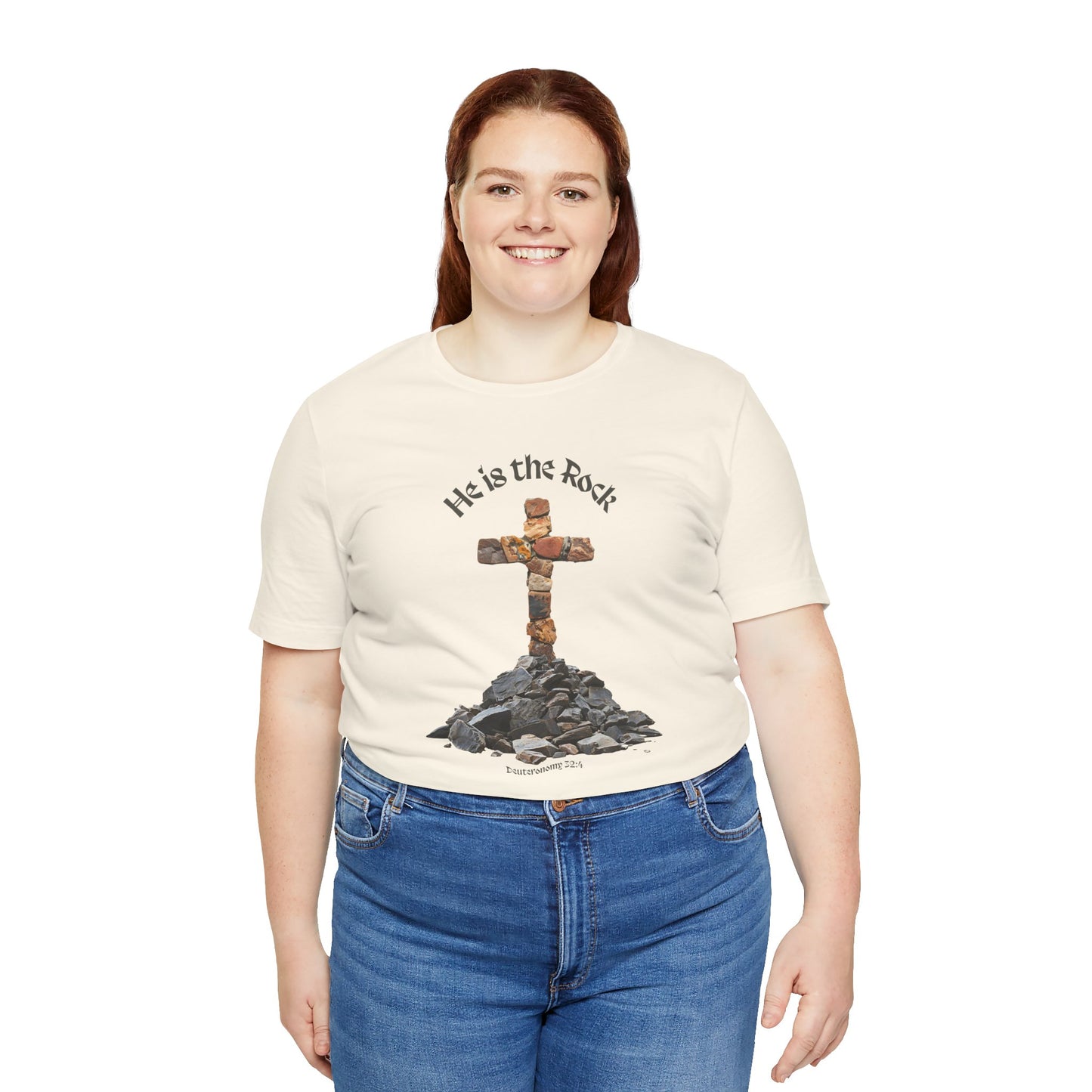 He is the Rock Cross T-Shirt, Small - XL, White or Solid Colors, Unisex Jersey Short Sleeve