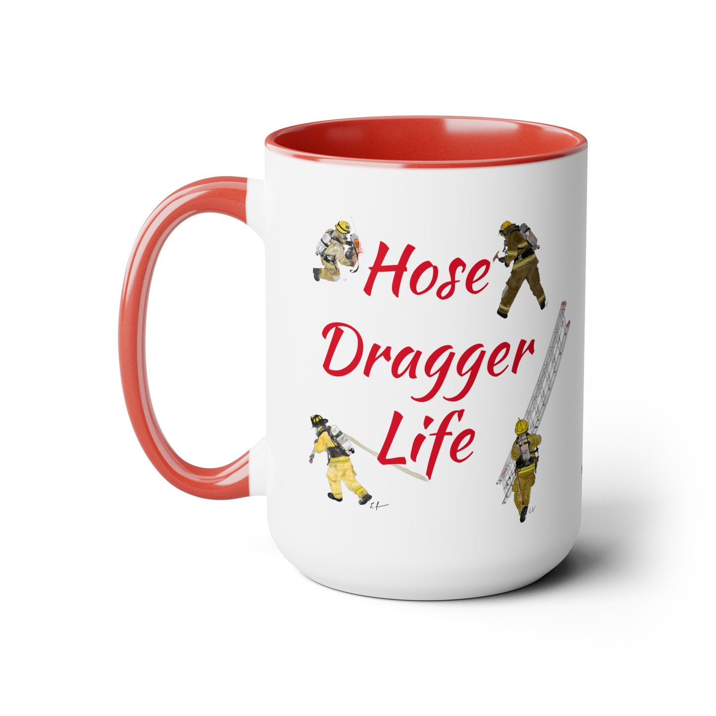 Firefighter "Hose Dragger Life" Two-Tone Coffee Mugs, 15oz Firefighters Gifts Unique Coffee Gift Mug Cup