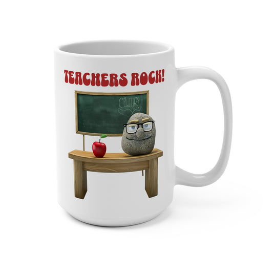 Teachers Rock Mug, 15oz White Ceramic, Cartoon Teacher Image, Humorous Funny