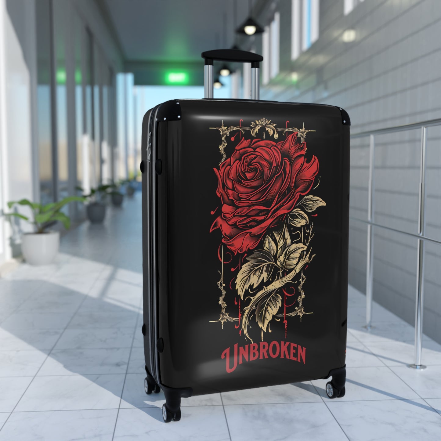 Unbroken Rose Design Hard-Shell Suitcases, Telescopic Handle, 360° Wheels, Locks, Carry-On, Medium, Large