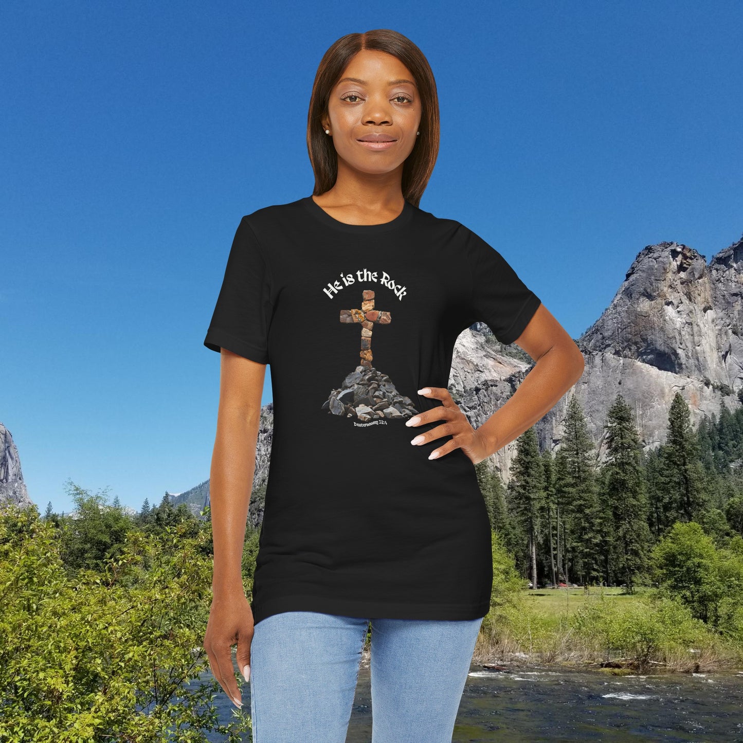 He is the Rock Cross T-Shirt, Small - XL, Solid Colors, Unisex Jersey Short Sleeve Tee