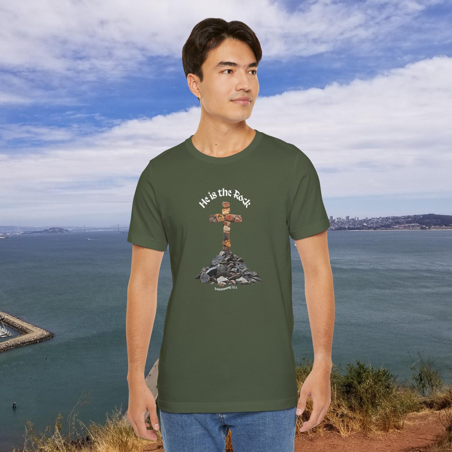 He is the Rock Cross T-Shirt, Small - XL, Solid Colors, Unisex Jersey Short Sleeve Tee