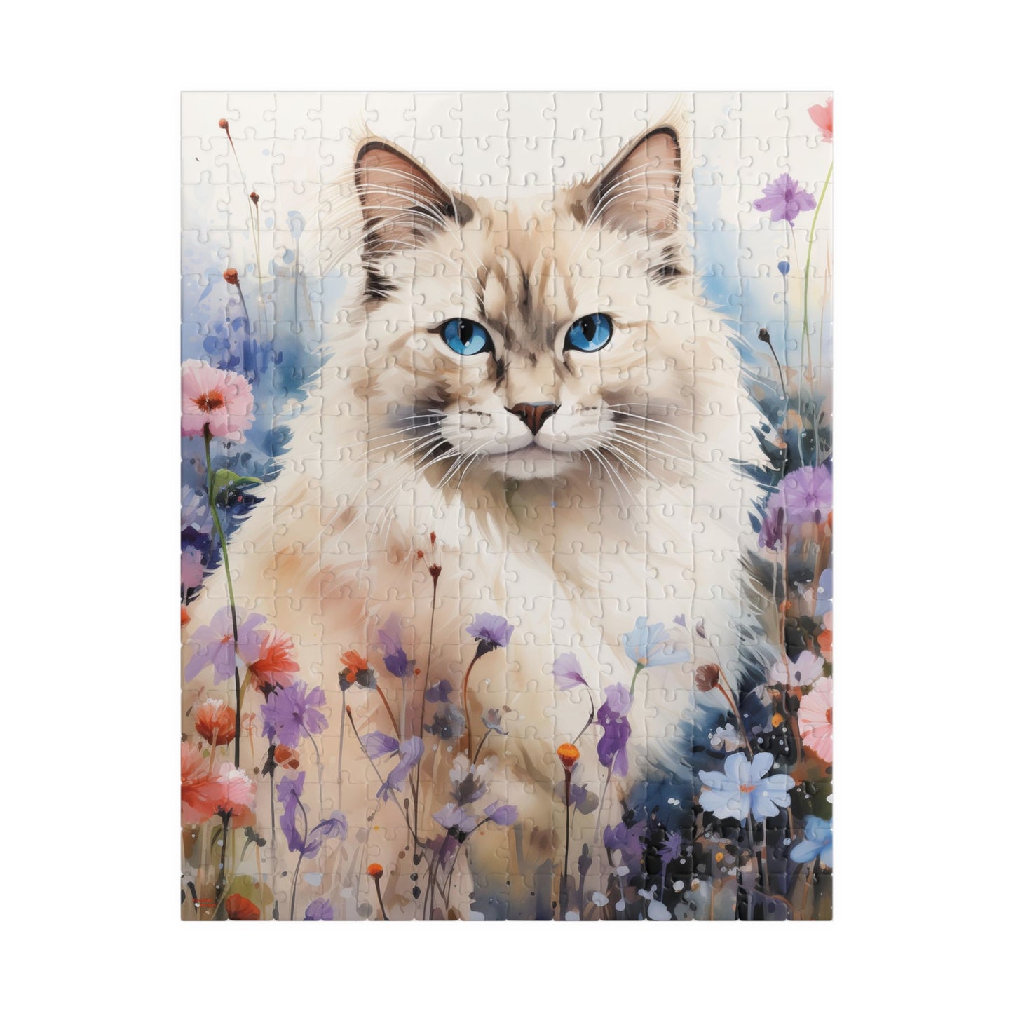 Ragdoll Cat in Wildflowers Jigsaw Puzzle (110, 252, 520, 1014-piece)Feline Pussycat Kitten Family Pet Jig Saw Animals Girls Women Lady