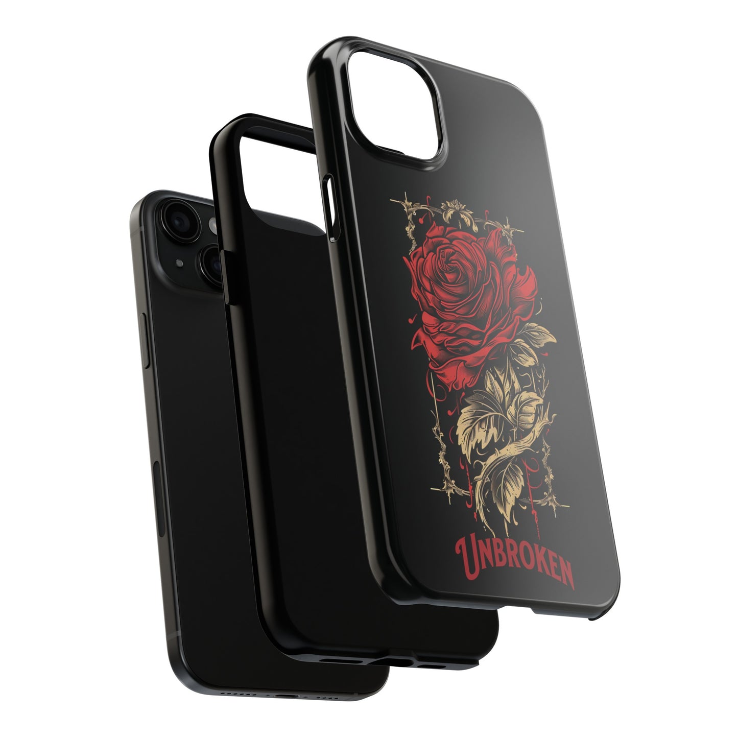 Unbroken Vintage Rose Design Tough Cases for iPhone 15, 15 Pro, 15 Plus, 15 Pro Max, Lightweight, Impact Resistant, 2-Piece TPU and Polycarbonate Shell