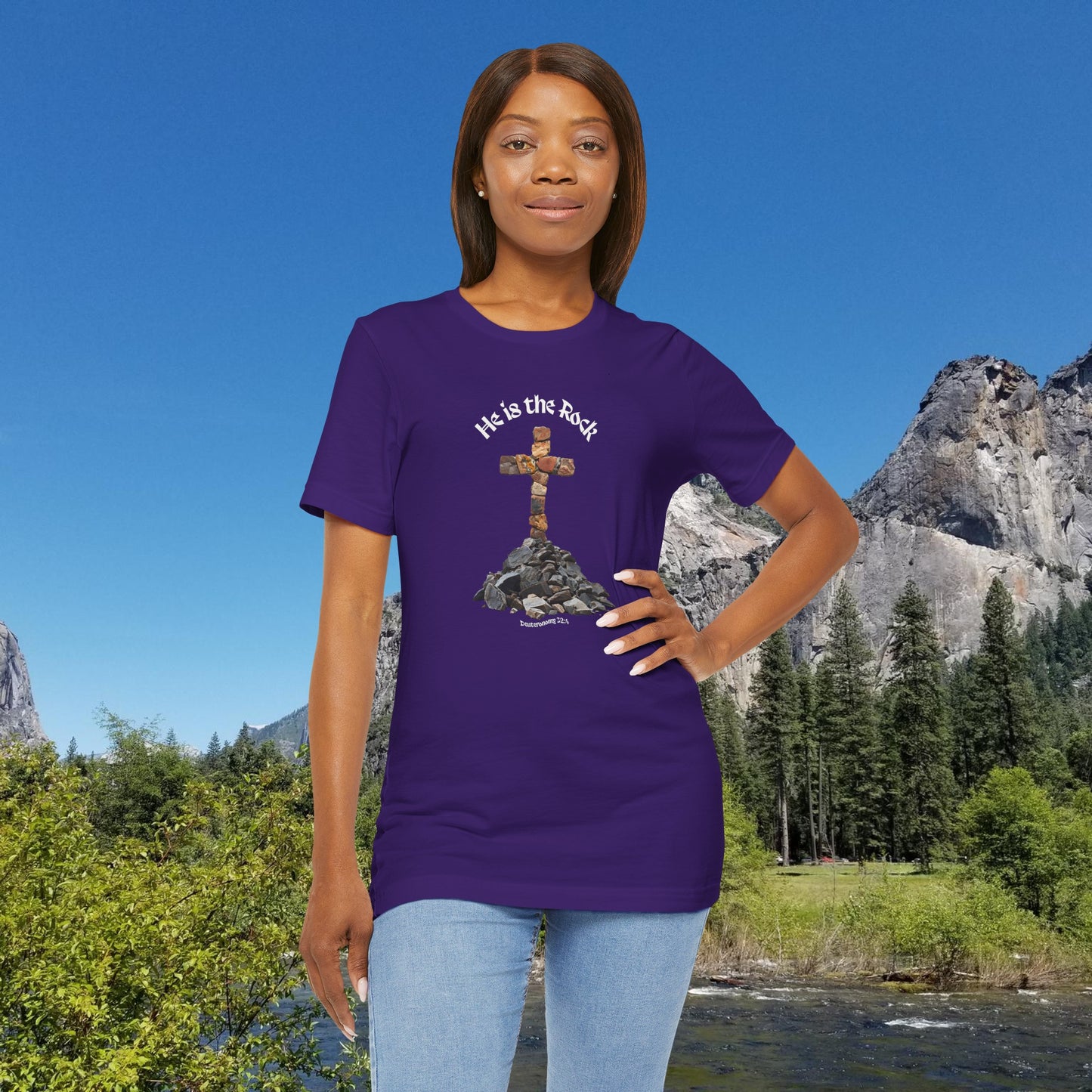 He is the Rock Cross T-Shirt, Small - XL, Solid Colors, Unisex Jersey Short Sleeve Tee