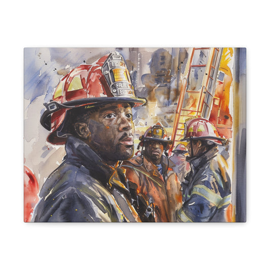 African American Firefighters Design #1 Canvas Gallery Wraps Black Firefighter Fireman Firemen Watercolor First Responder America's Bravest