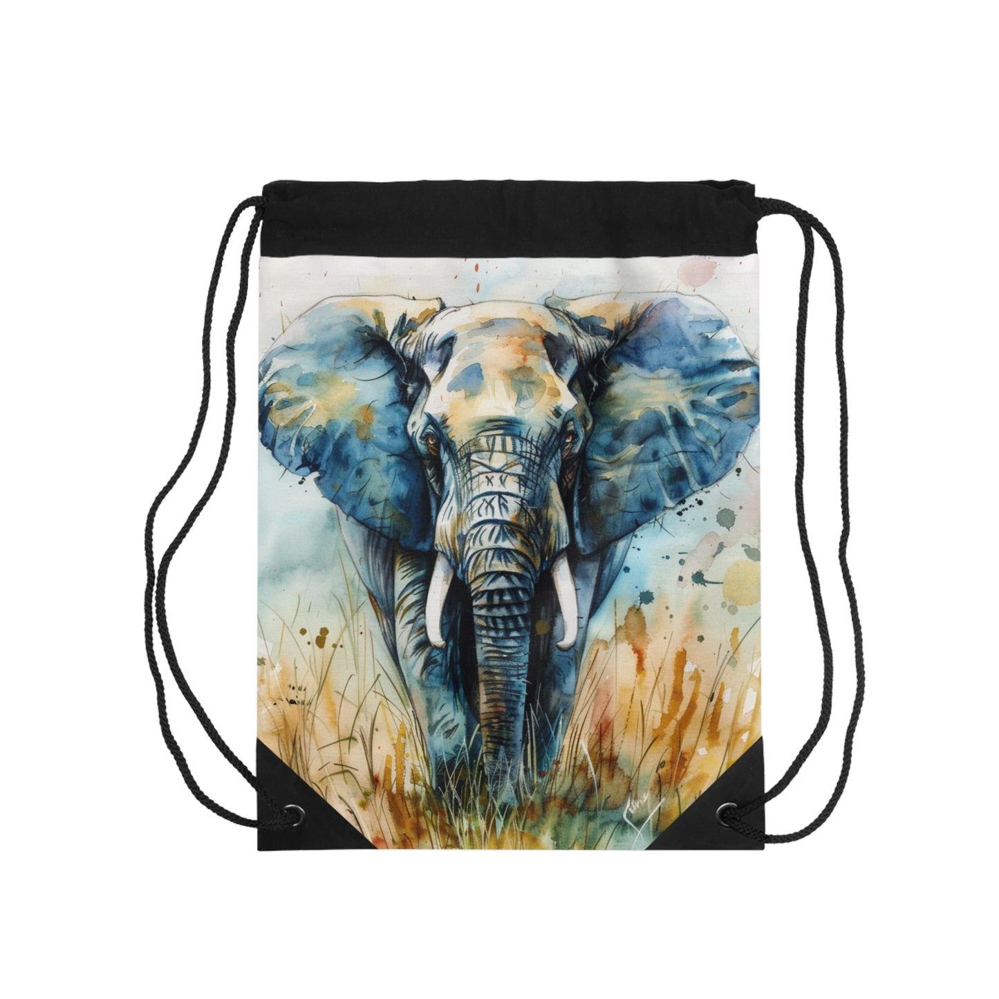 Watercolor Animal Drawstring Backpacks, Elephant, Lioness with Cubs, Whale with Calf Designs, 100% Polyester, Lined, Zipper Pocket