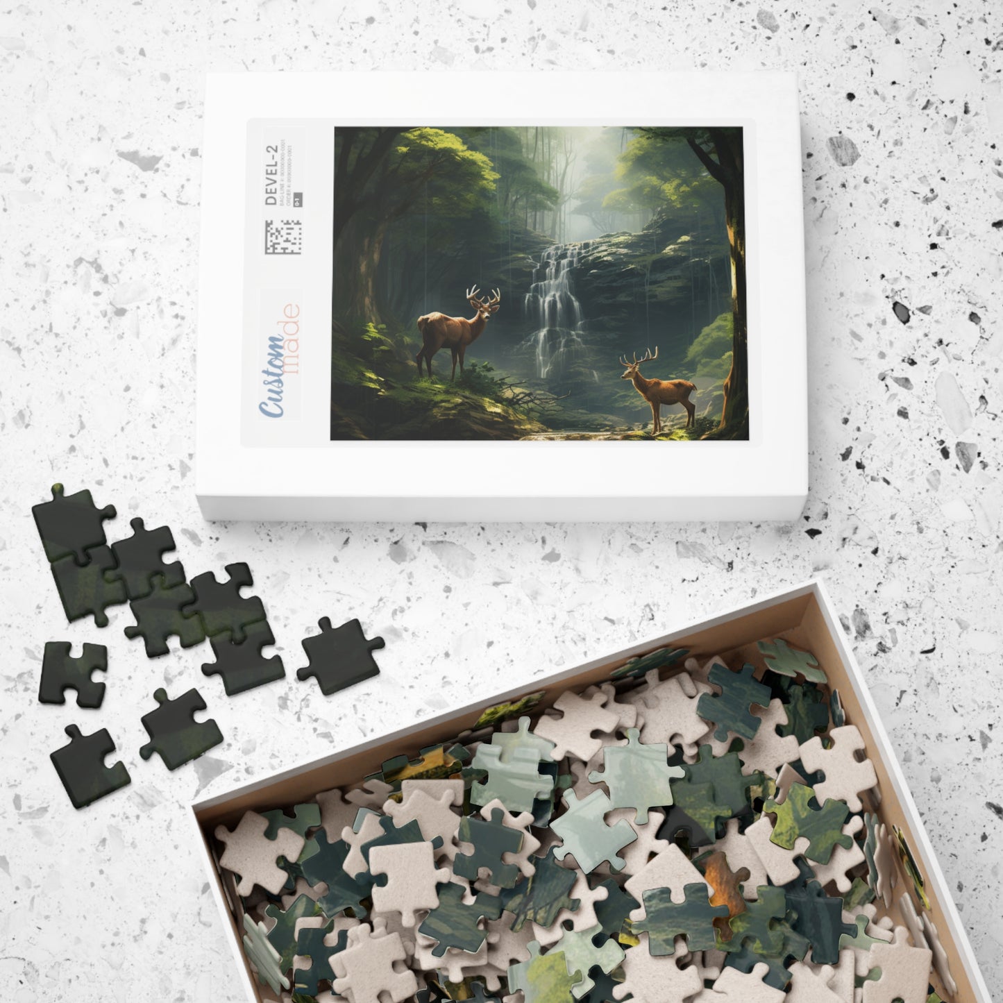 Deer in the Woods Puzzle (500, 1014-piece) | Animal Life Nature Trees Waterfall Light God's Creatures Stag Doe Buck Flora Fauna