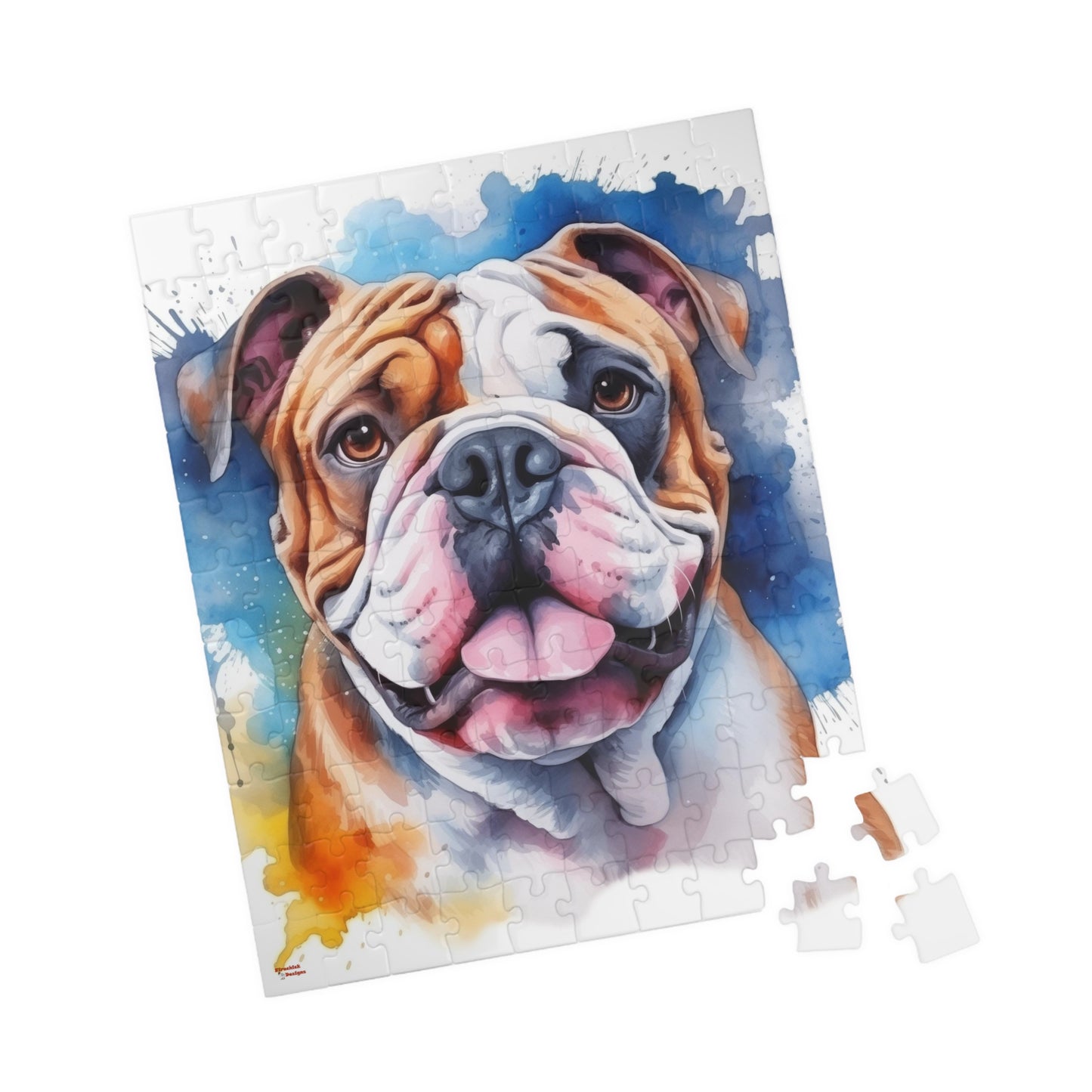 Bulldog Jigsaw Puzzle, Watercolor Portrait (110, 252, 520, 1014-piece)English British Dog Family Pet K9 Canine Mastiff Puppy Puppies Tabletop Games Jig Saw