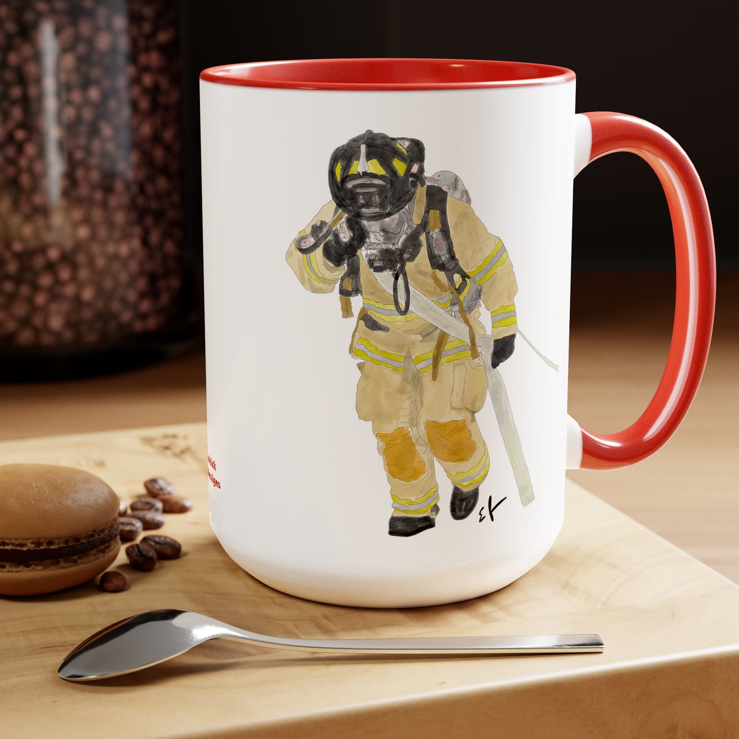 Firefighter "Hose Dragger Life" Two-Tone Coffee Mugs, 15oz Firefighters Gifts Unique Coffee Gift Mug Cup