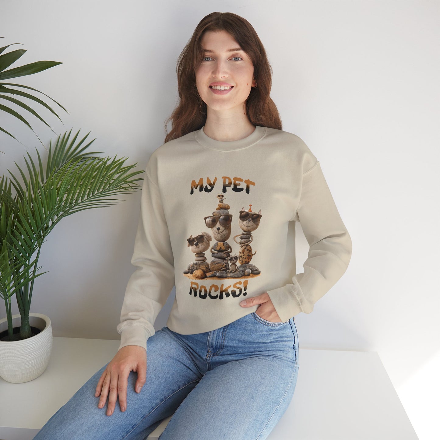 My Pet Rocks Unisex Heavy Blend™ Crewneck Sweatshirt Fun Animals Lover Dogs Cats Silly Cute Animal Print Fur Babies