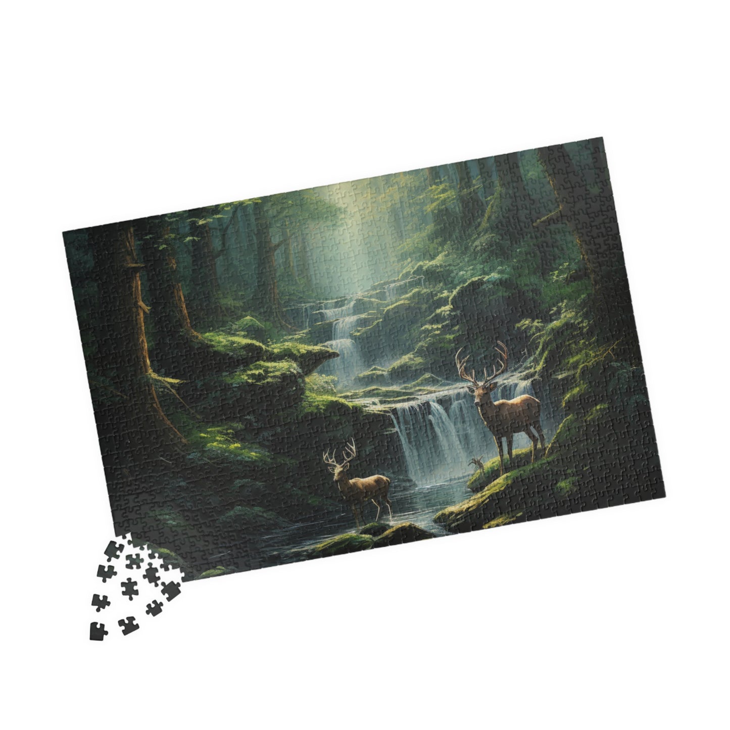 Mother Nature Puzzle (500, 1014-piece) | Natural World Earth God's Creation Deer Stag Buck Forest Woods Waterfall Stream Wild