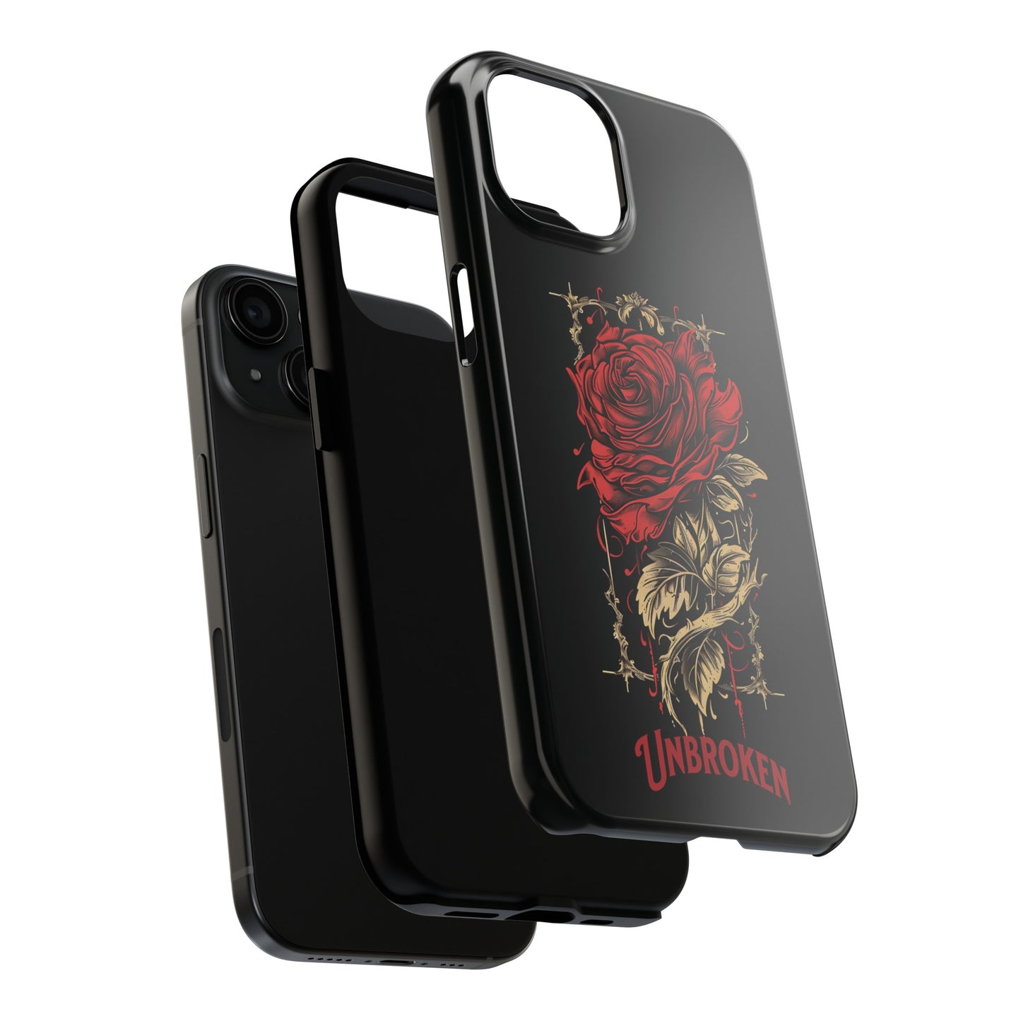 Unbroken Vintage Rose Design Tough Cases for iPhone 15, 15 Pro, 15 Plus, 15 Pro Max, Lightweight, Impact Resistant, 2-Piece TPU and Polycarbonate Shell