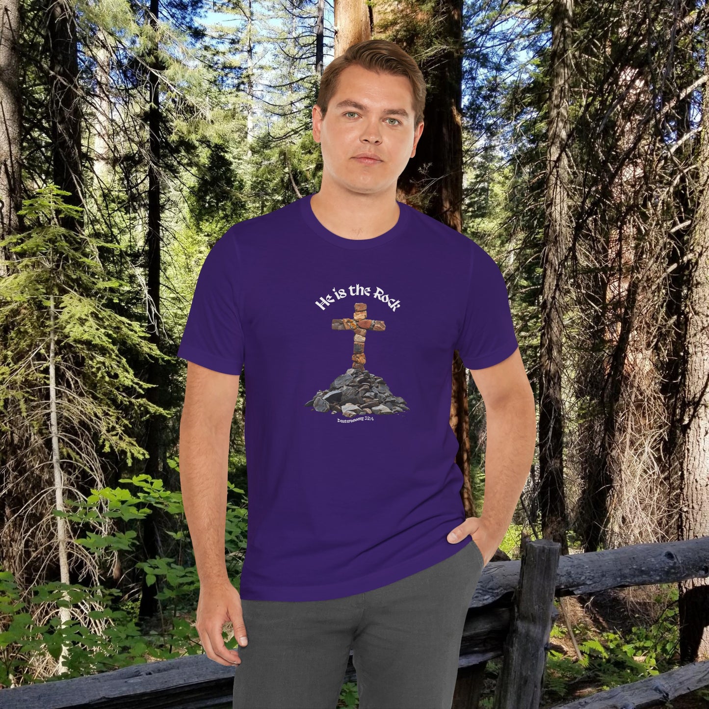 He is the Rock Cross T-Shirt, Small - XL, Solid Colors, Unisex Jersey Short Sleeve Tee