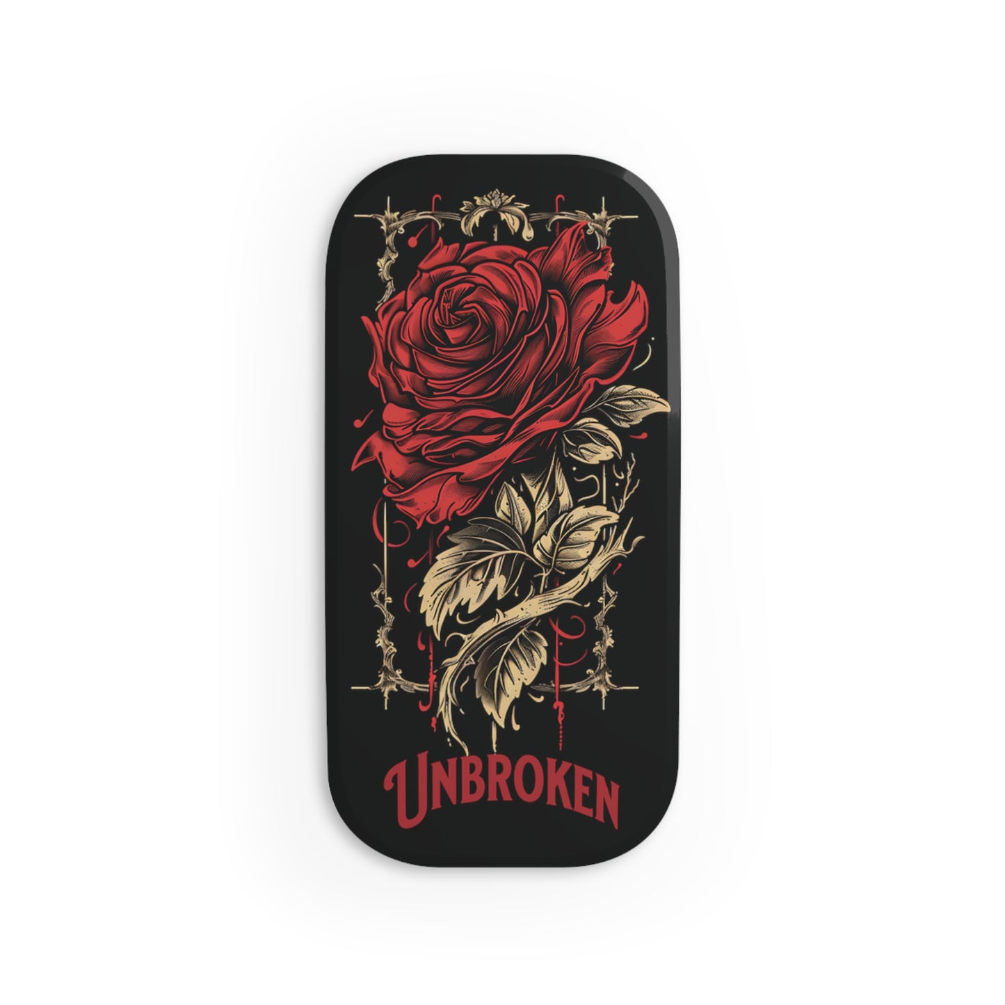 Unbroken Rose Phone Grip, Polycarbonate & Metal, Matte/Glossy Finish, Kickstand, Reusable Adhesive