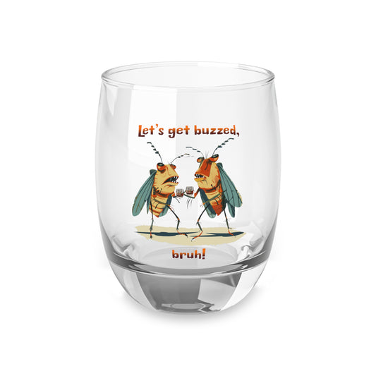 Let's Get Buzzed Whiskey Glass, 6oz (0.17L), Cartoon Cicadas, Glossy Print, Bourbon Glasses