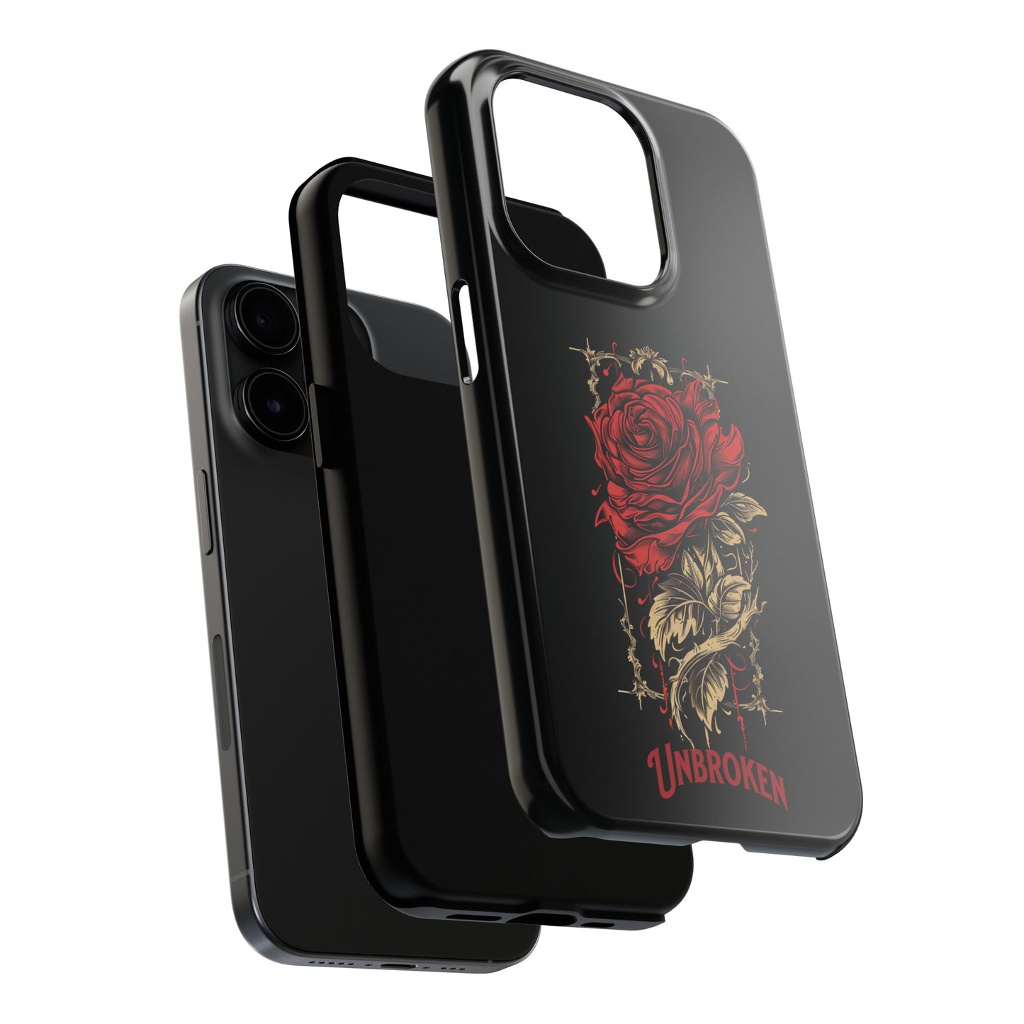 Unbroken Vintage Rose Design Tough Cases for iPhone 15, 15 Pro, 15 Plus, 15 Pro Max, Lightweight, Impact Resistant, 2-Piece TPU and Polycarbonate Shell