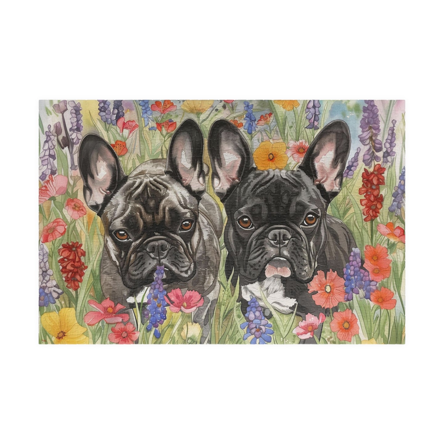 French Bulldogs Puzzle #4(110, 252, 520, 1014-piece) Wildflowers Watercolor Jig Saw Family Pet K9 Canine Friend Buddy Tabletop Game 1000 500