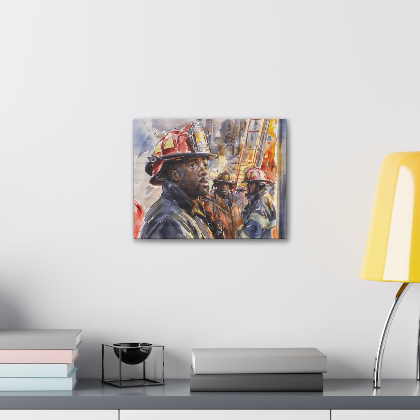 African American Firefighters Design #1 Canvas Gallery Wraps Black Firefighter Fireman Firemen Watercolor First Responder America's Bravest