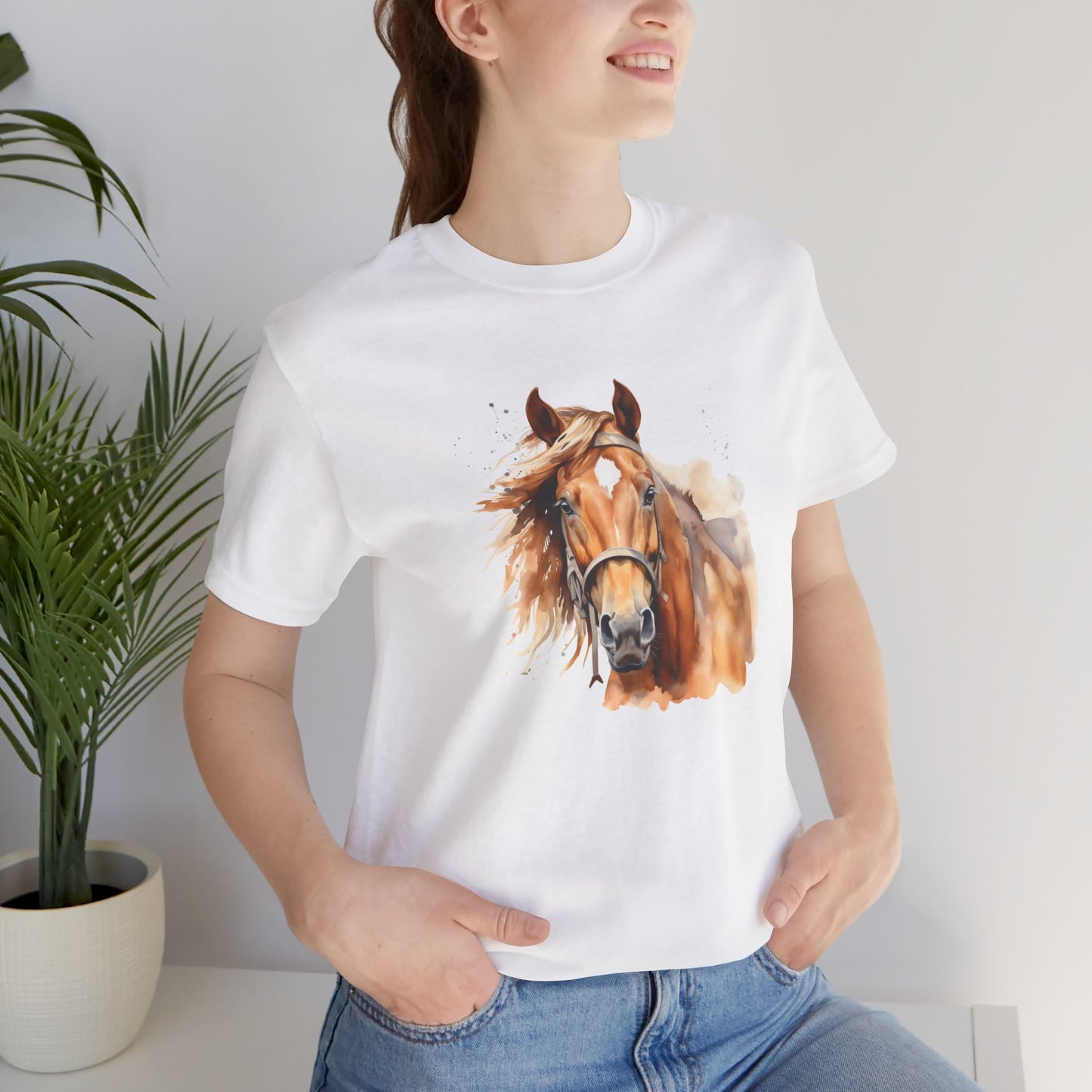 Horse Print T-Shirt, Short Sleeve, White or Natural, Ring-Spun Cotton, Horse Image, Comfort Fit, American Quarter Horse