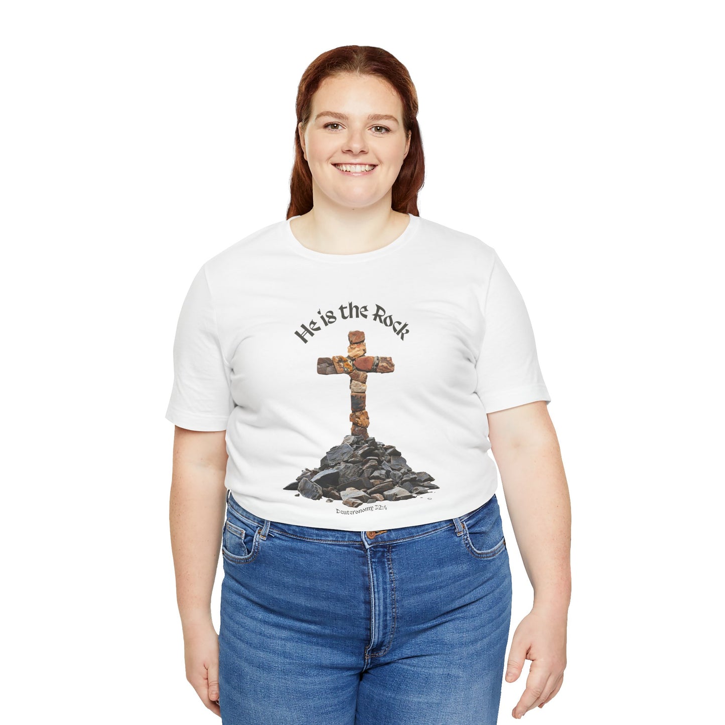 He is the Rock Cross T-Shirt, Small - XL, White or Solid Colors, Unisex Jersey Short Sleeve