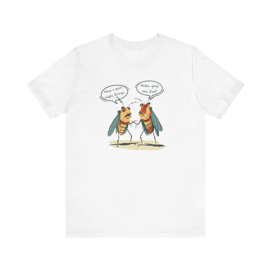 Cicadas Humor T-Shirt by Bella + Canvas, Unisex Jersey Short Sleeve Tee, White or Natural, with Retro Cartoon Print