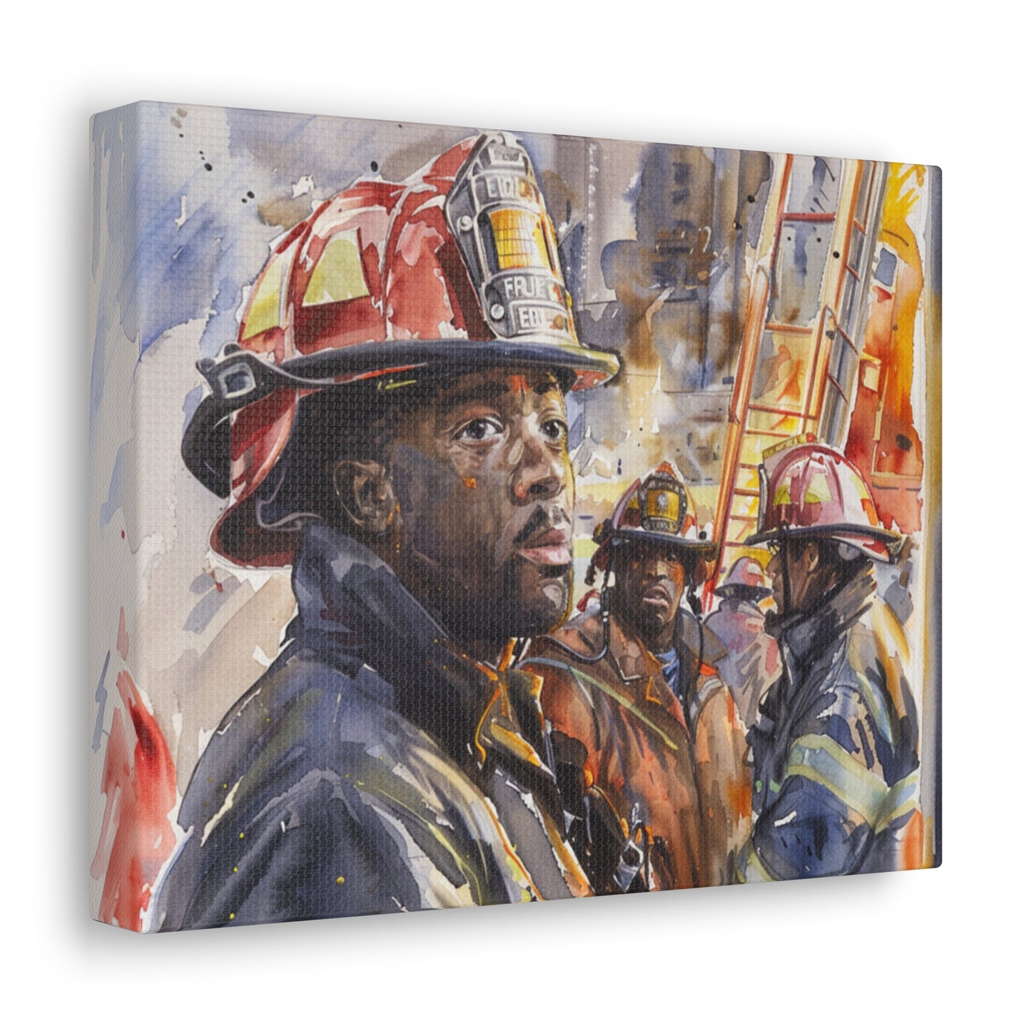 African American Firefighters Design #1 Canvas Gallery Wraps Black Firefighter Fireman Firemen Watercolor First Responder America's Bravest