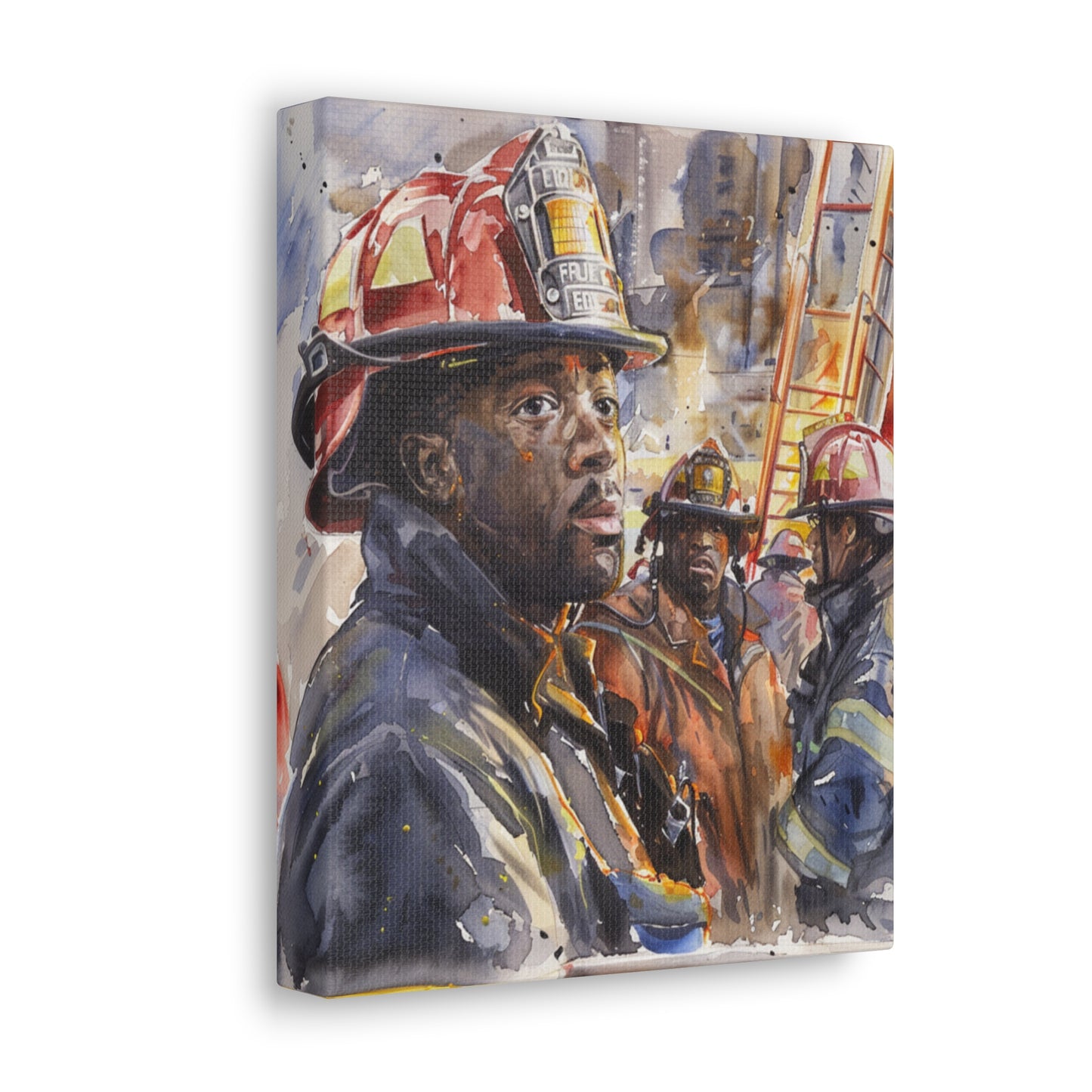 African American Firefighters Design #1 Canvas Gallery Wraps Black Firefighter Fireman Firemen Watercolor First Responder America's Bravest