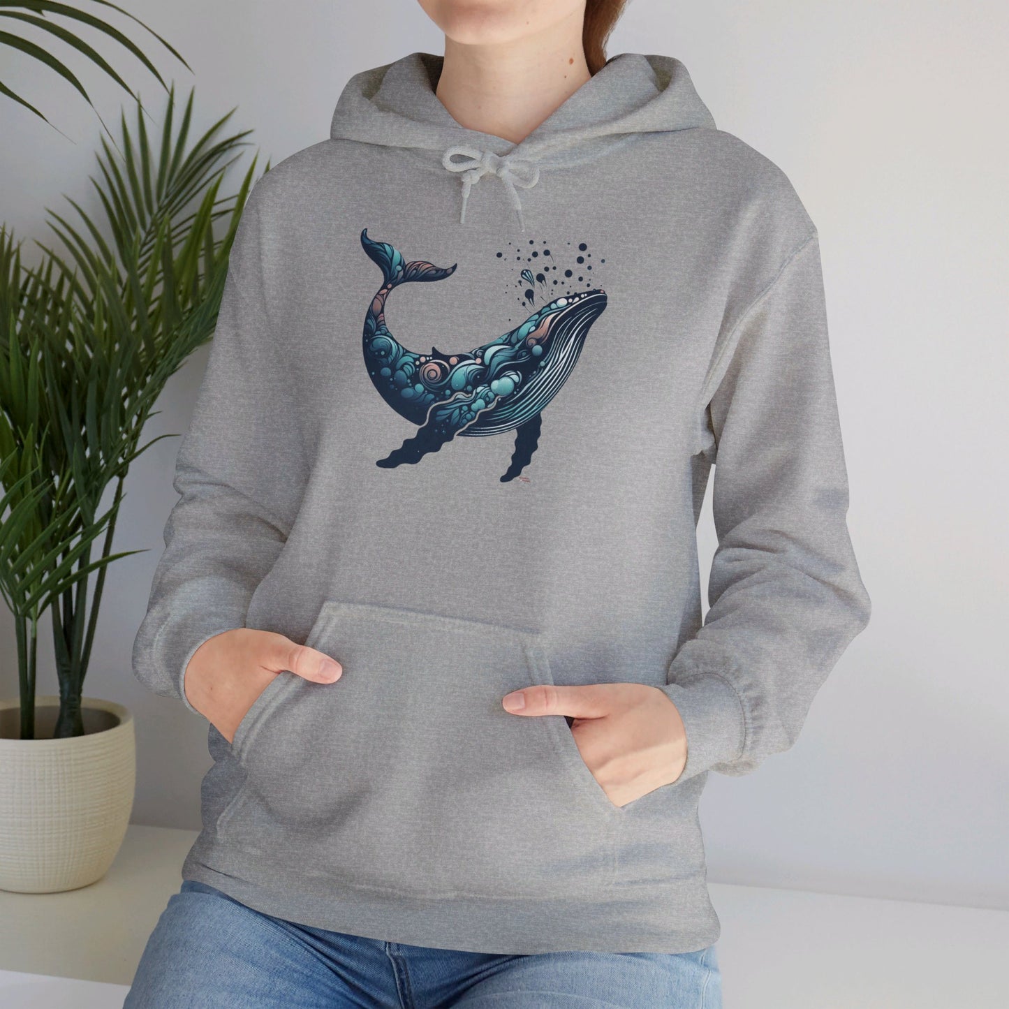 Humpback Whale Unisex Heavy Blend™ Hooded Sweatshirt | Abstract Whales Marine Mammal Blue Colorful Hoodie Ocean Animals Sea Life