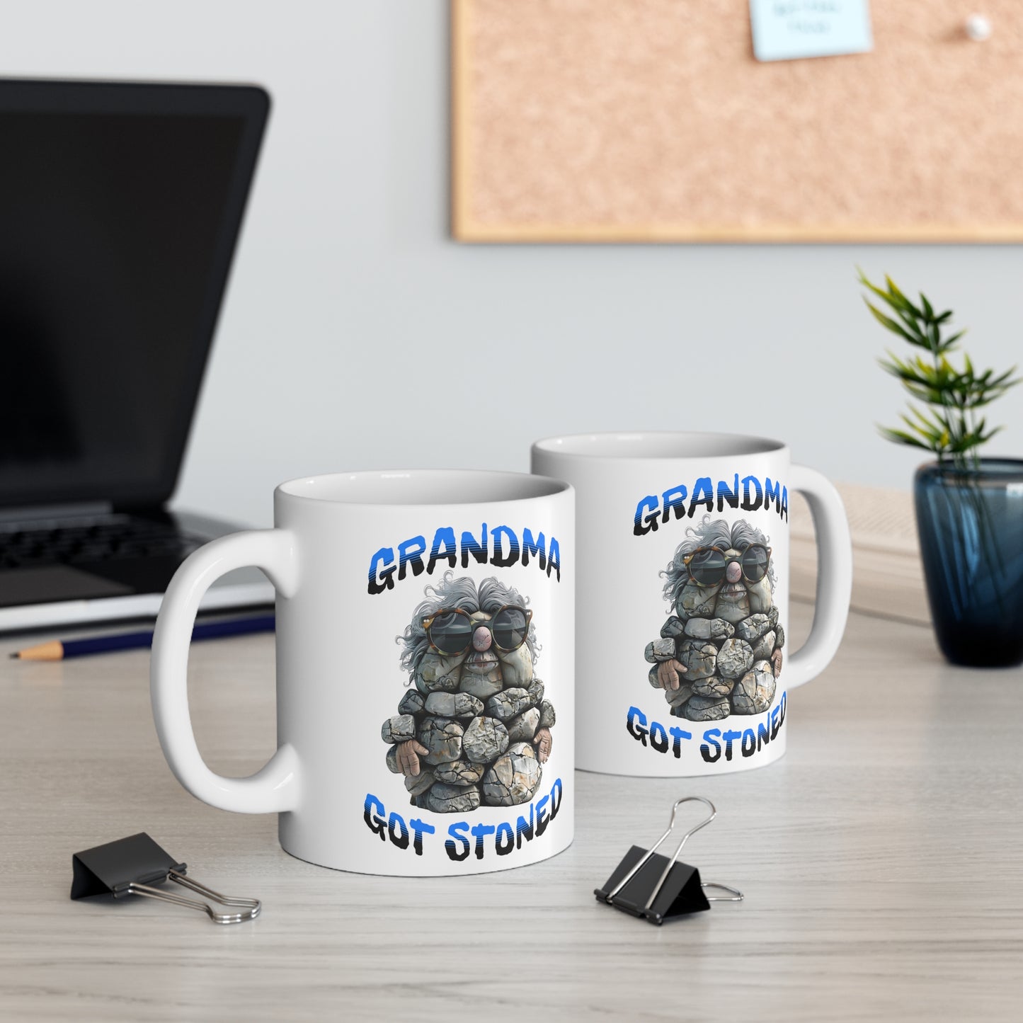 Ceramic Mug with Grandma Got Stoned Graphic, 11 oz, Round Corners, C-Handle | Granny Grandmother Nana Mimi NAN Mama Grandparent