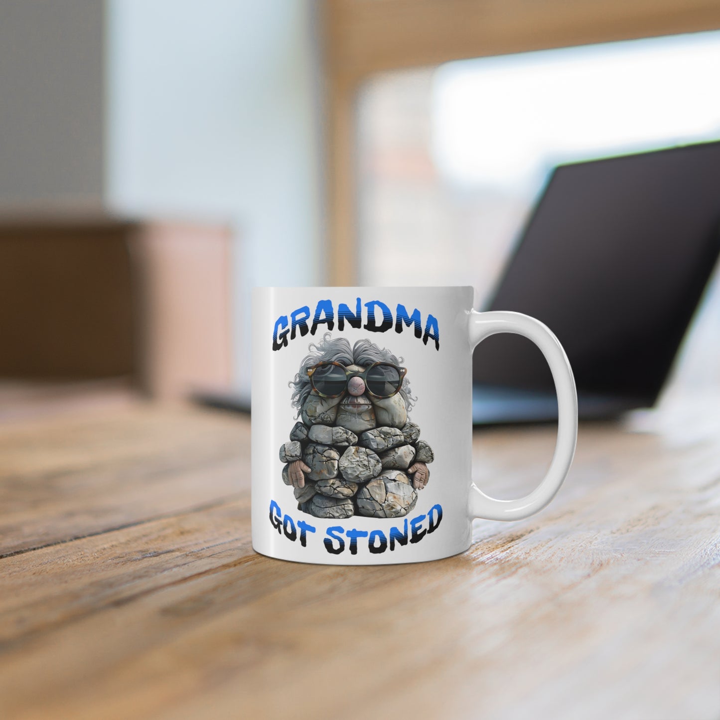 Ceramic Mug with Grandma Got Stoned Graphic, 11 oz, Round Corners, C-Handle | Granny Grandmother Nana Mimi NAN Mama Grandparent