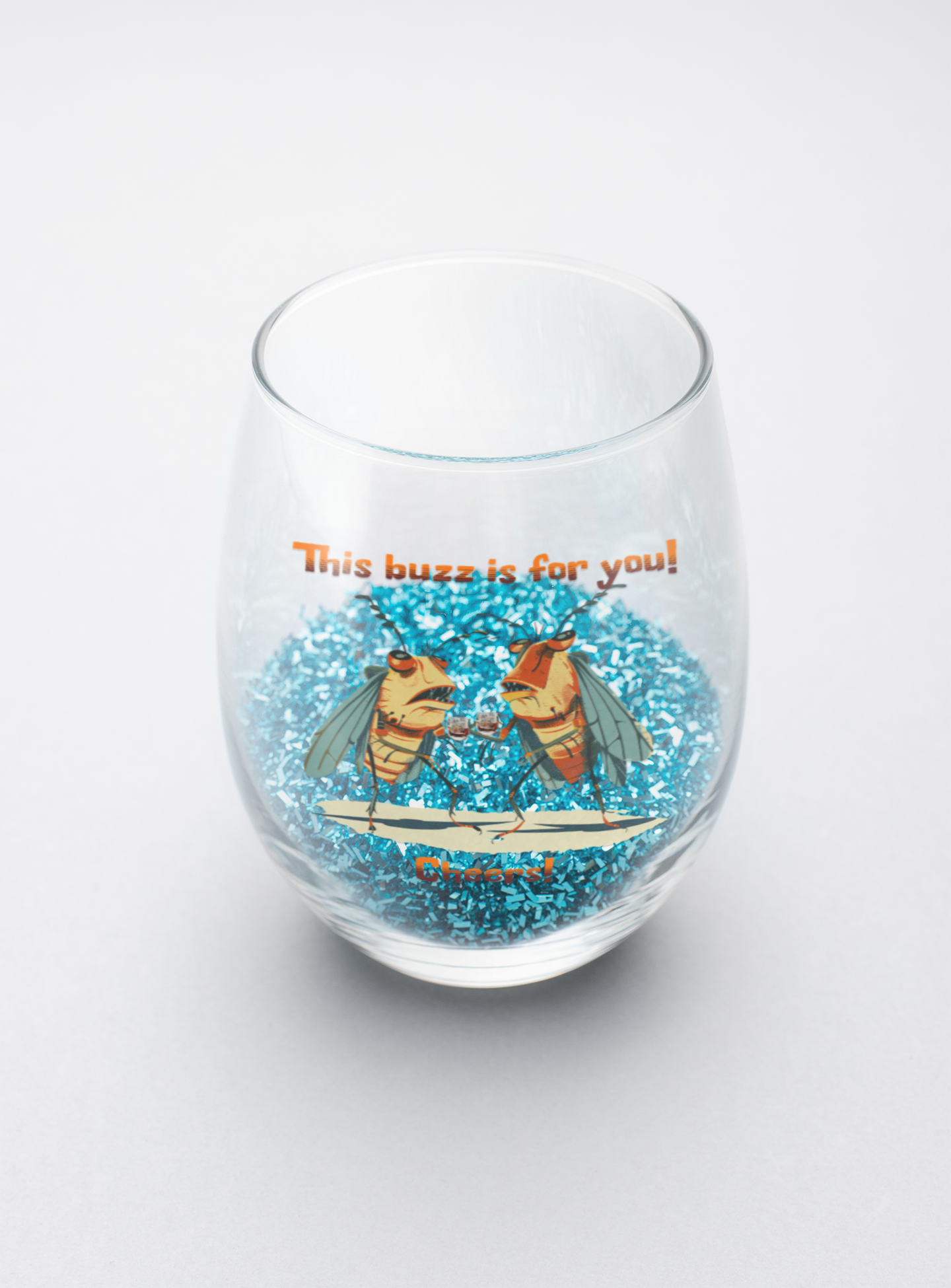 Whiskey Glass with Cicada Cartoon Print, 6oz (0.17L), Cheers! This Buzz Is for You, Bourbon Glass