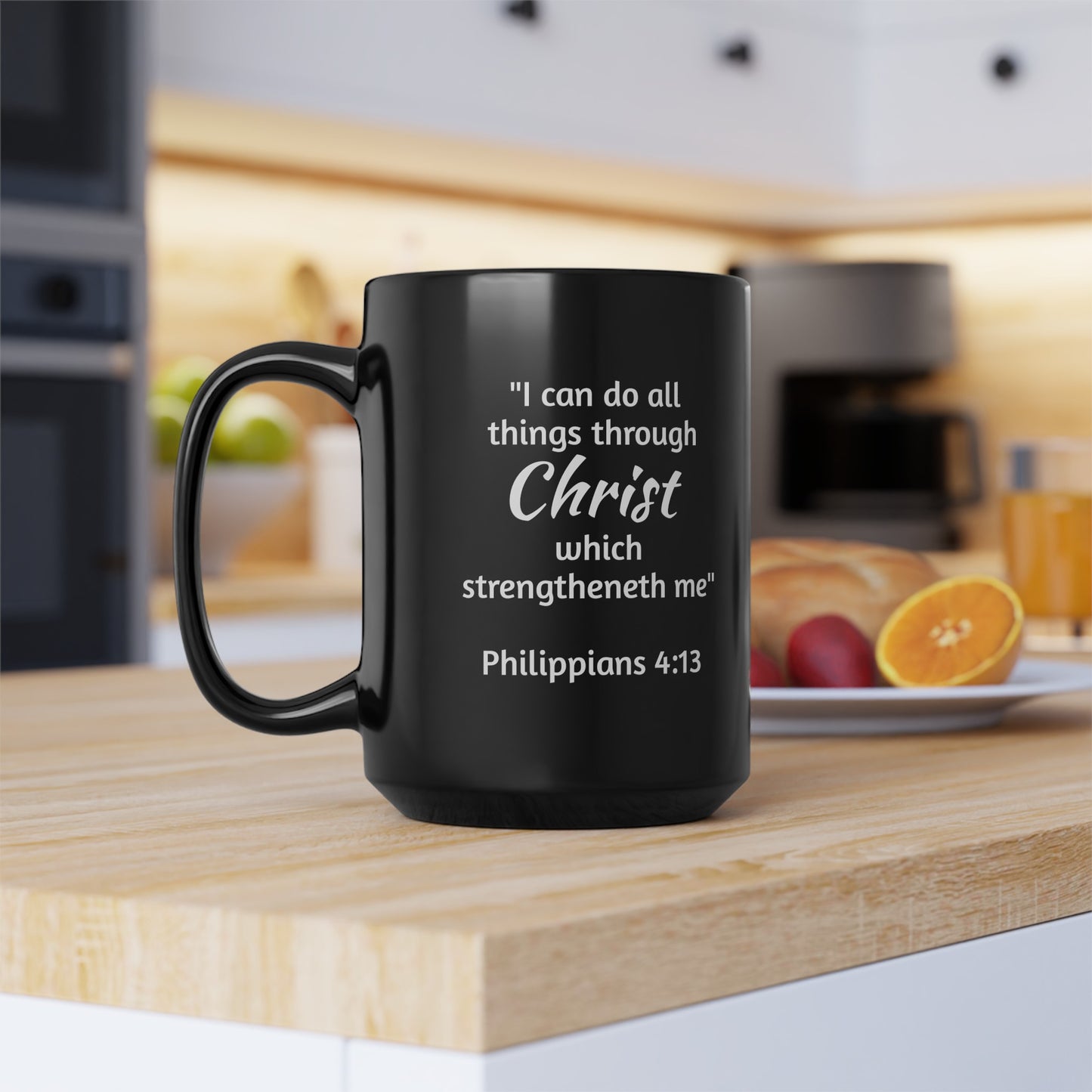 Firechick Designs Coffee Mugs with Bible Verses, 15oz Ceramic, 3 Variations, Black